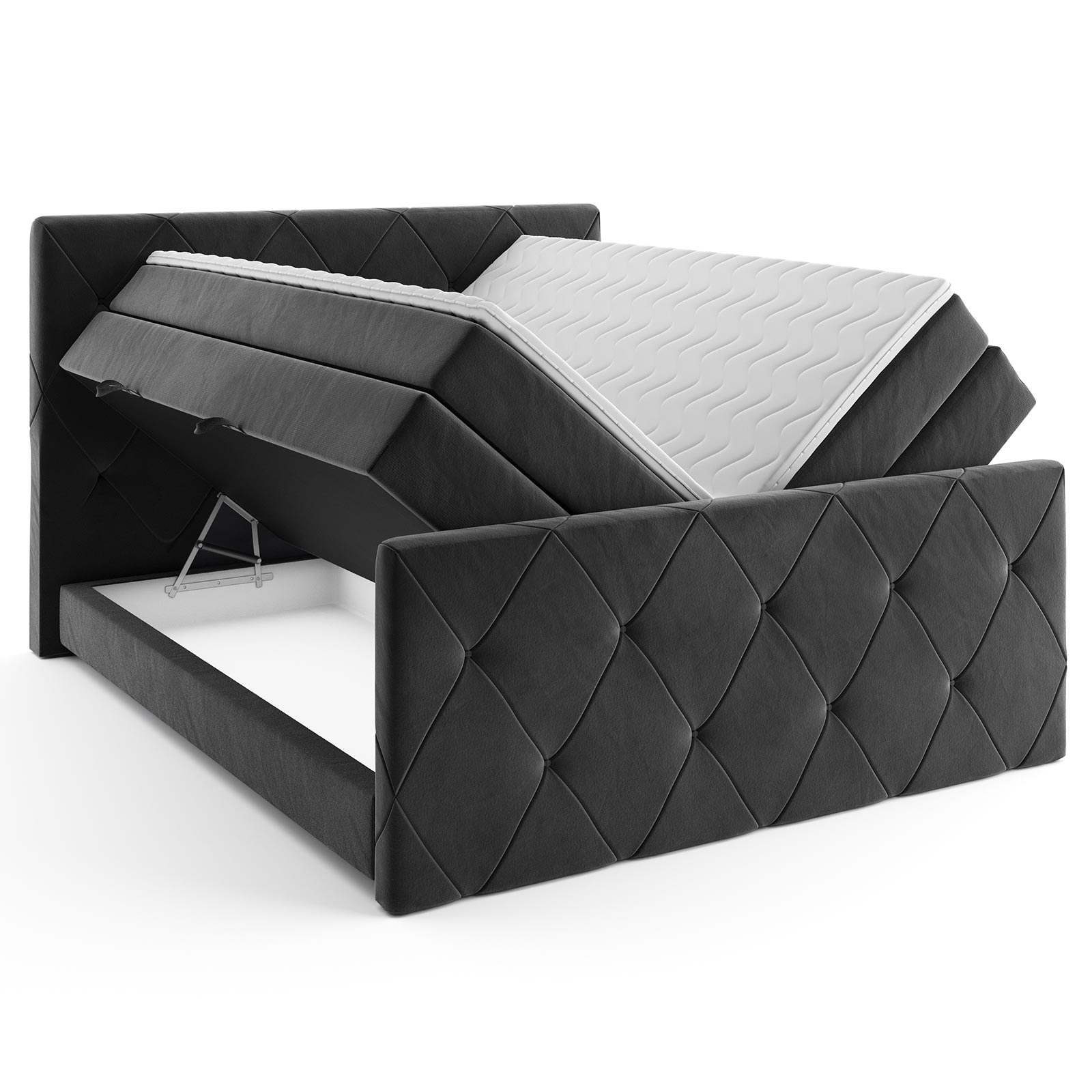 Boxspringbett - schwarz - H2 - mit Bettkasten - 180x200 cm