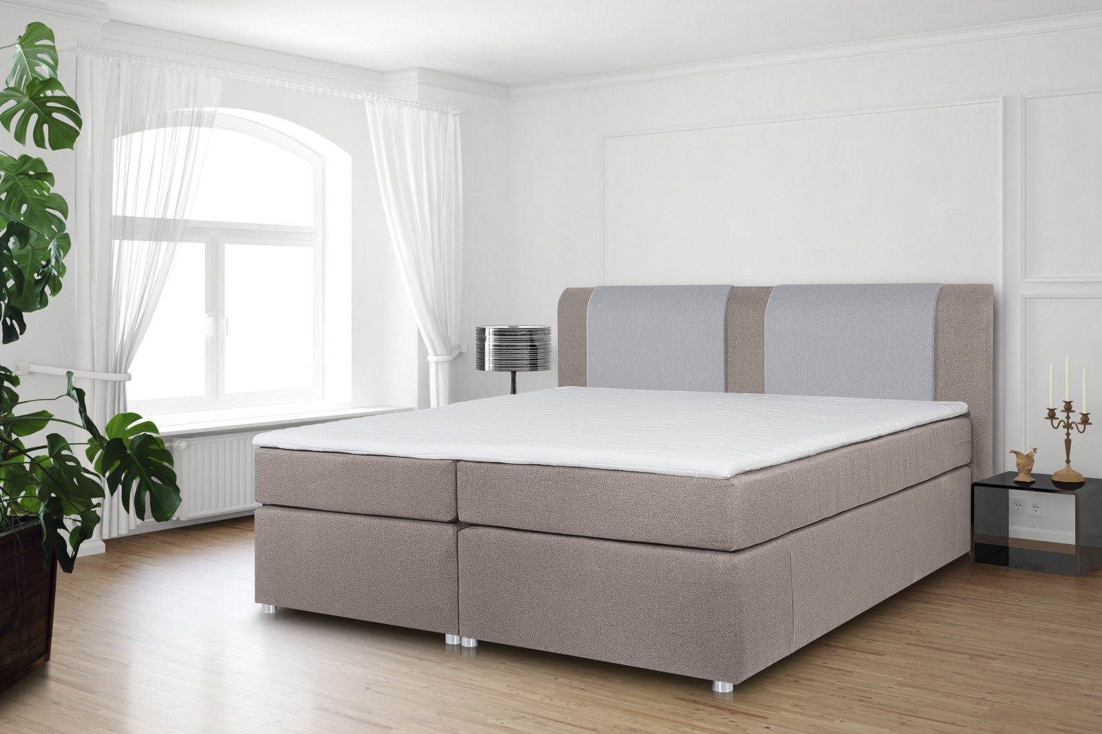 Boxspringbett - H3 - flamingo-silber - 180x200 cm