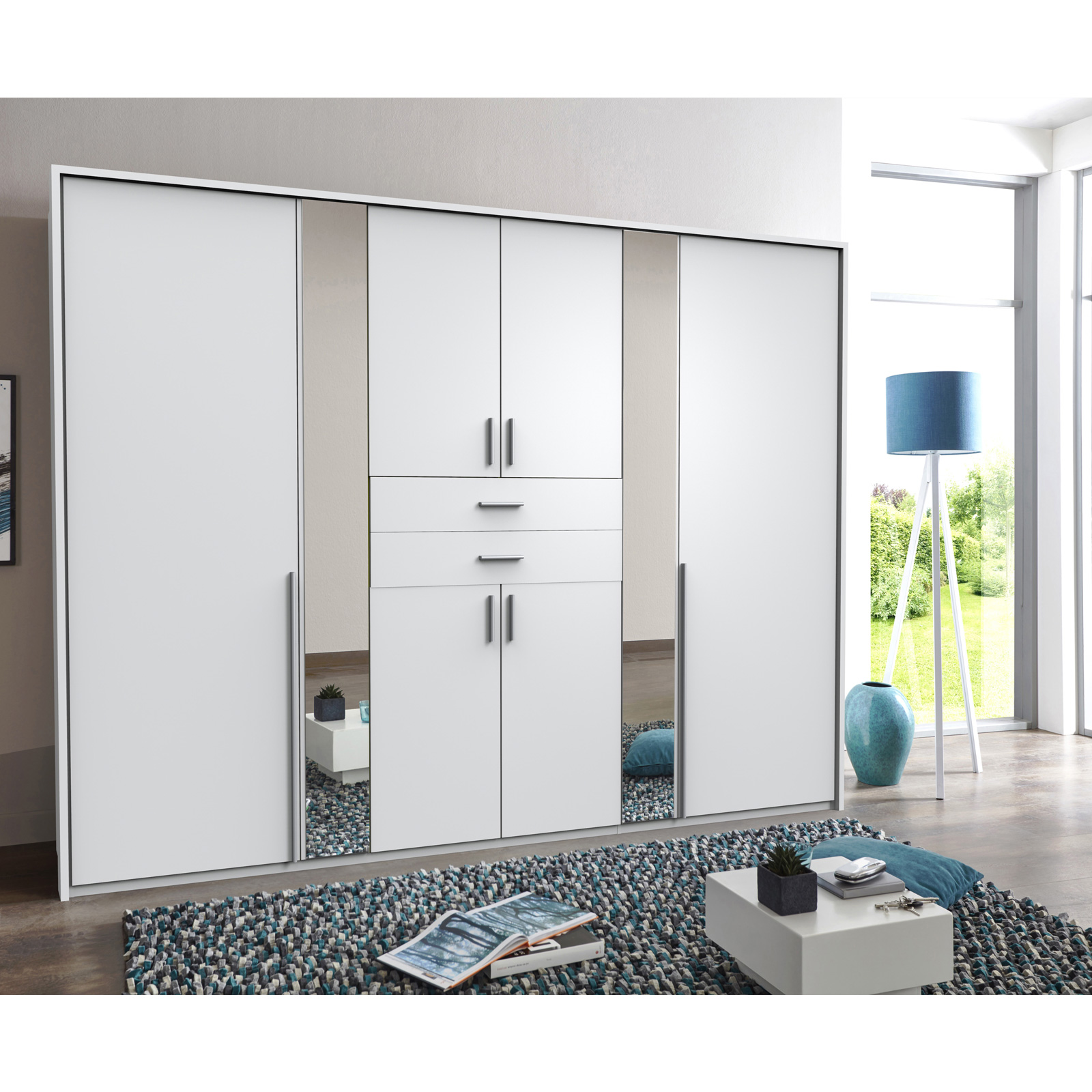 Drehtürenschrank - weiß - 2 Spiegel - 270 cm breit