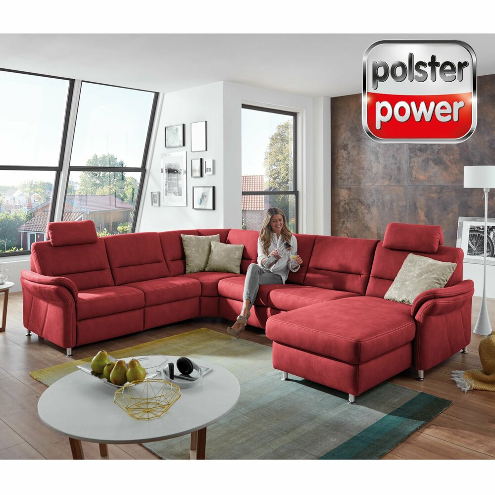polsterpower Wohnlandschaft rot mit Funktionen Canapé rechts