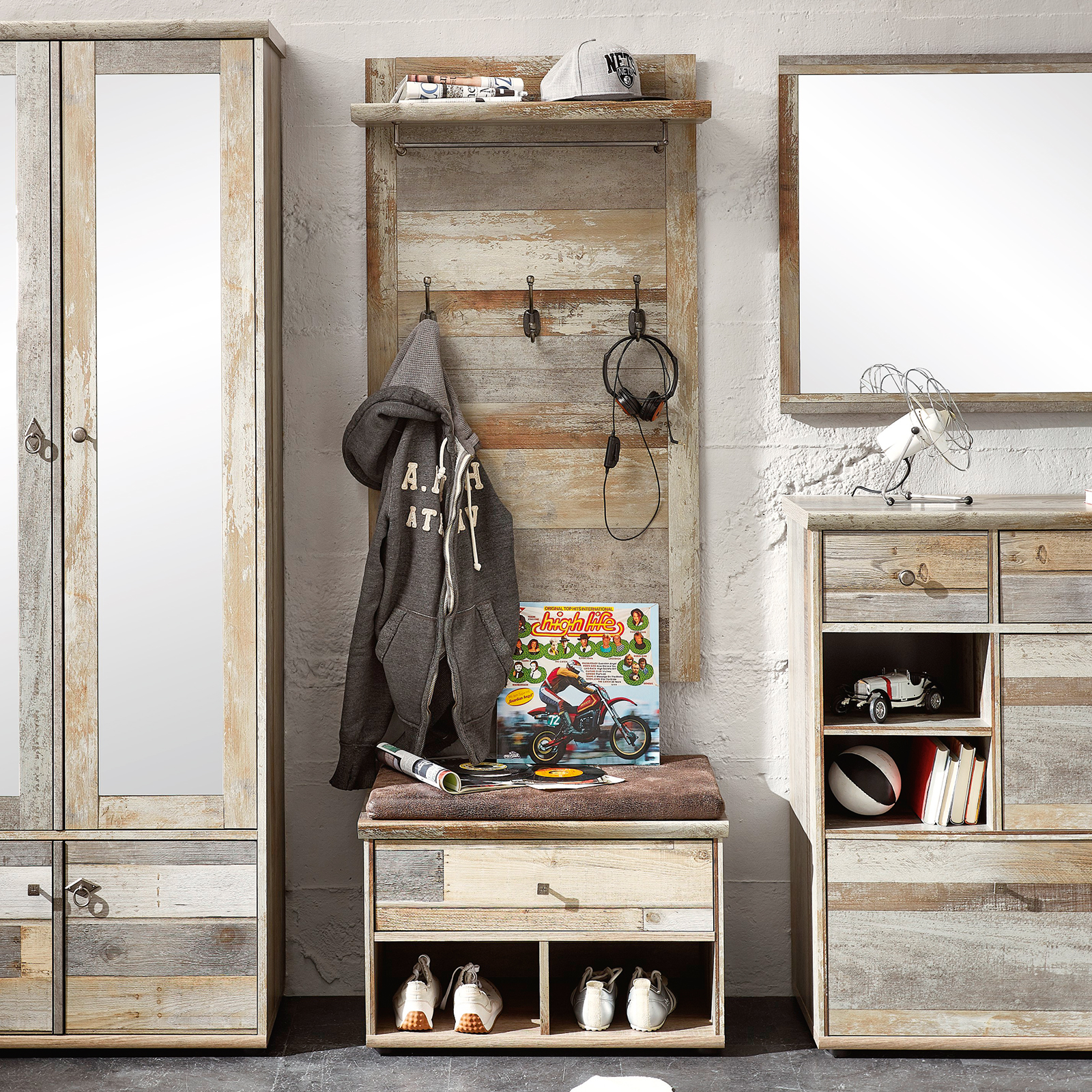 Garderobenbank - Driftwood - mit Kissen