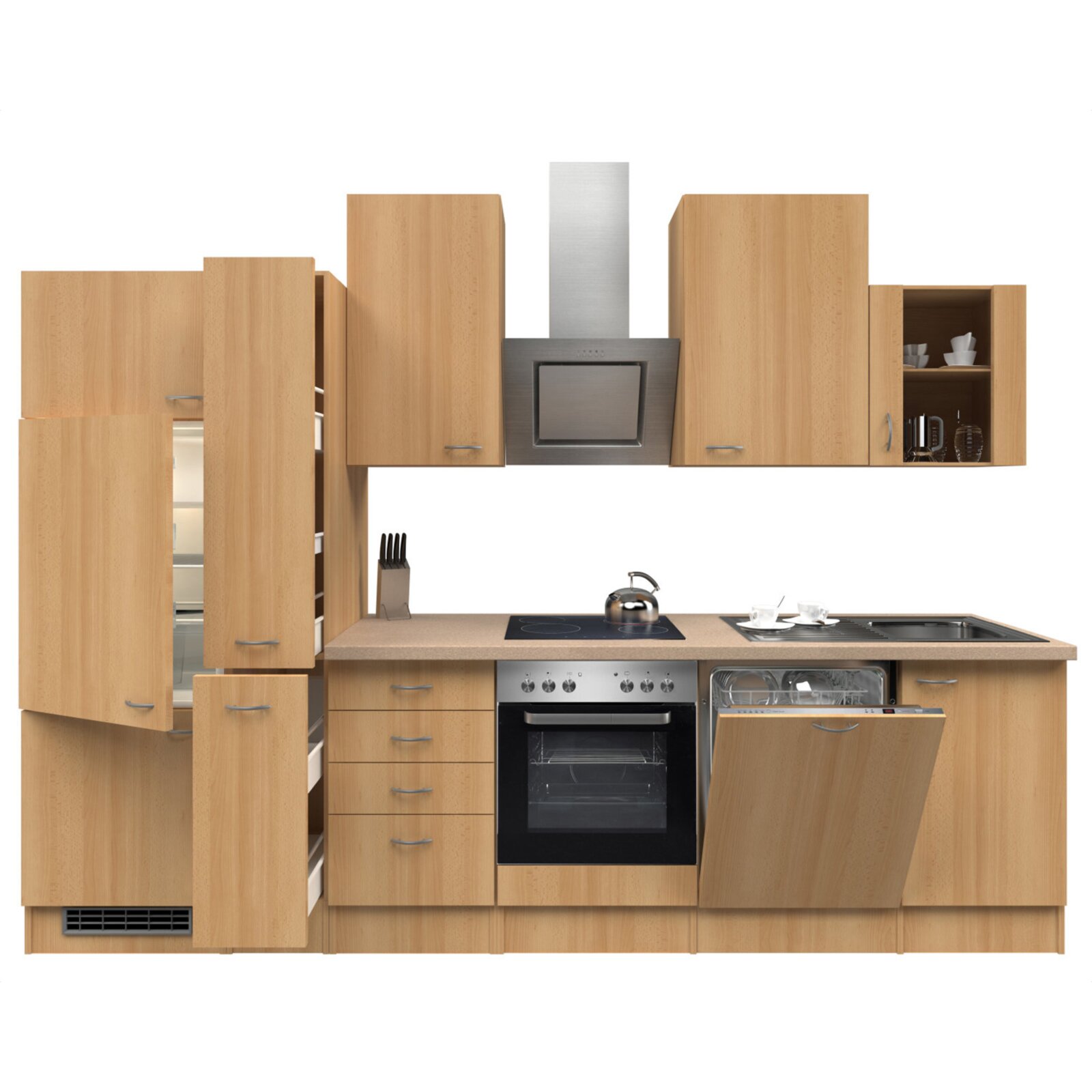 Küchenblock NANO - Buche - mit E-Geräten - 310 cm | Online bei ROLLER kaufen