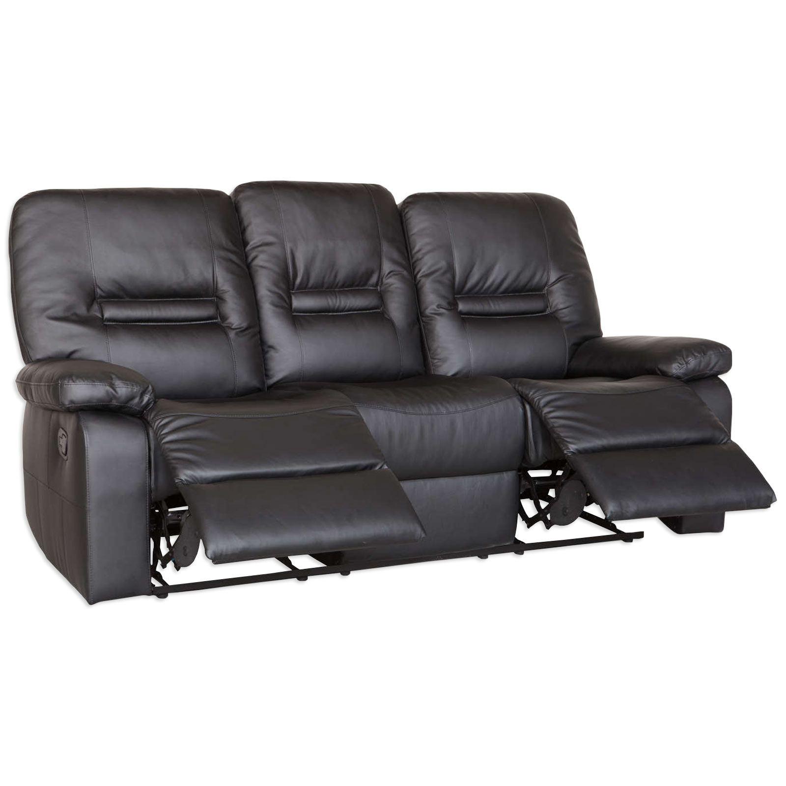 3er-Sitzer - schwarz - Kunstleder - manuelle Relaxfunktion