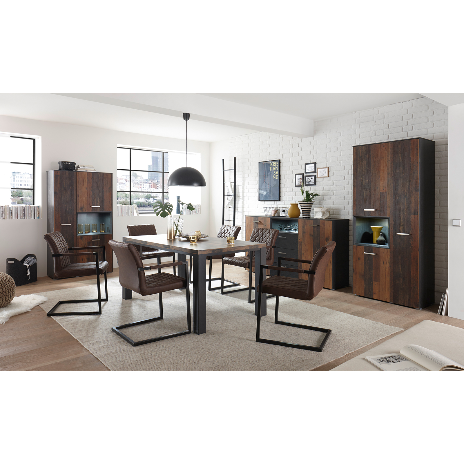 Highboard - Schwarzstahloptik - Texas Oak - 94 cm