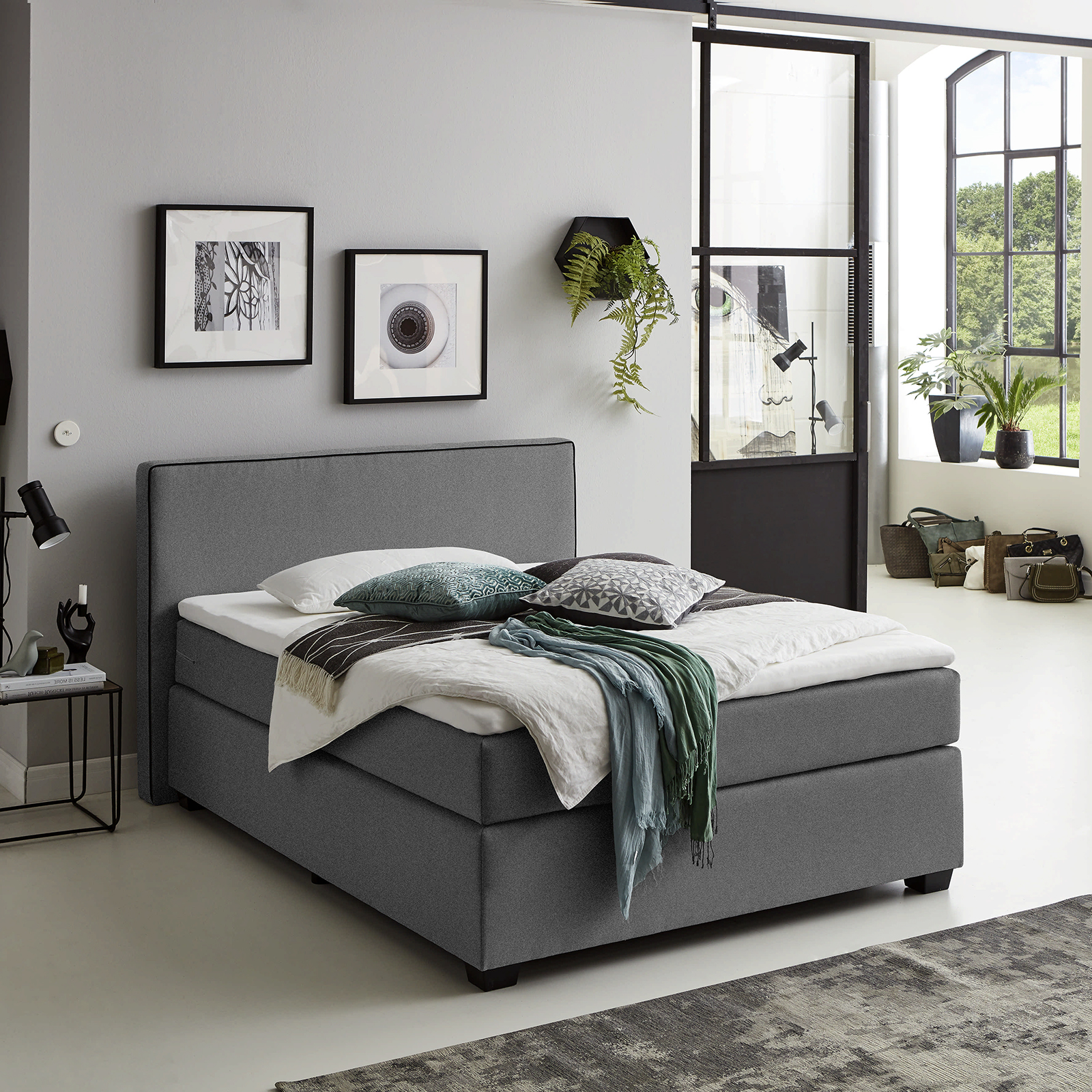 Boxspringbett - grau - H2 - 140x200 cm