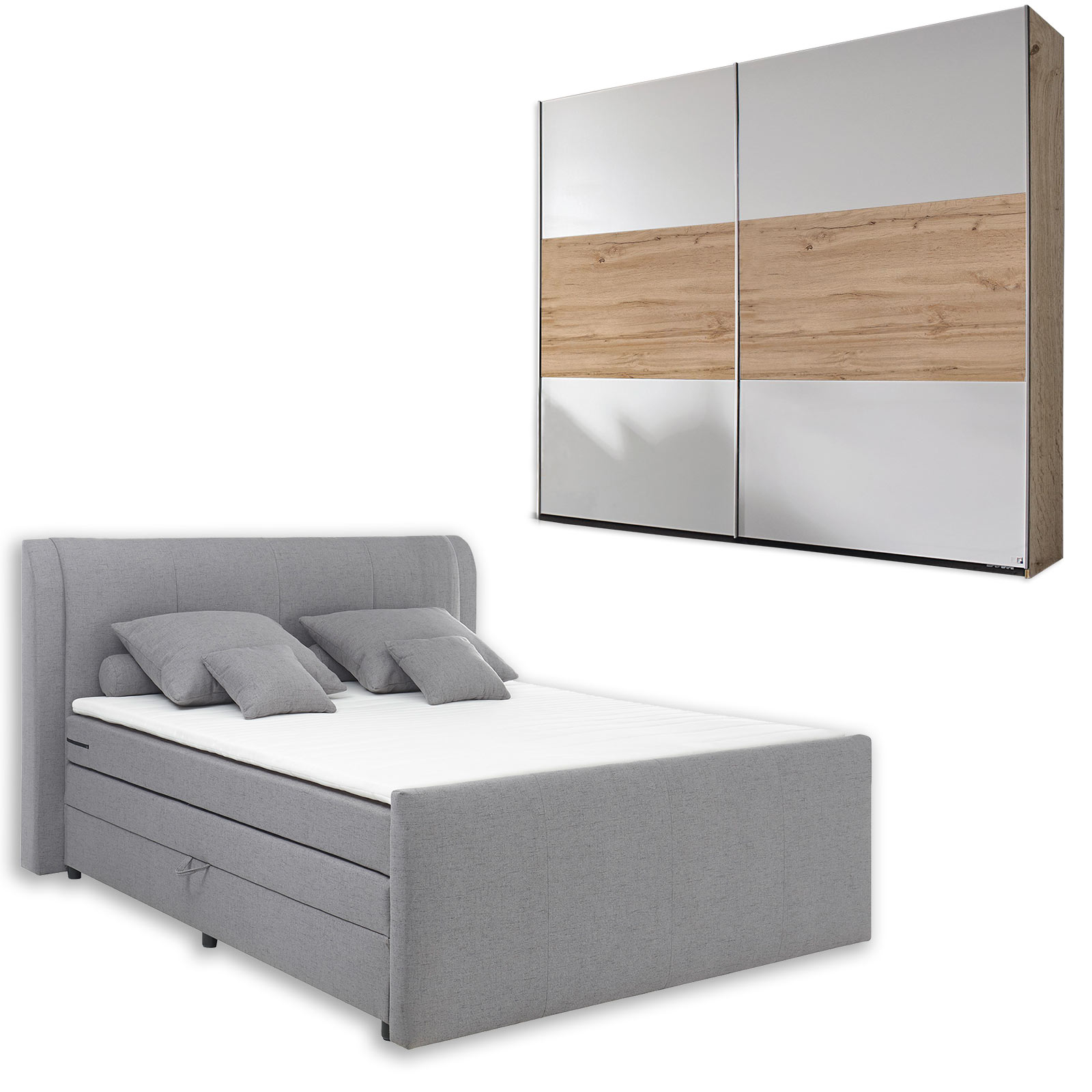 2-teiliges Schlafzimmer-Set alpinweiß-Eiche-Wotan - 180x200 cm