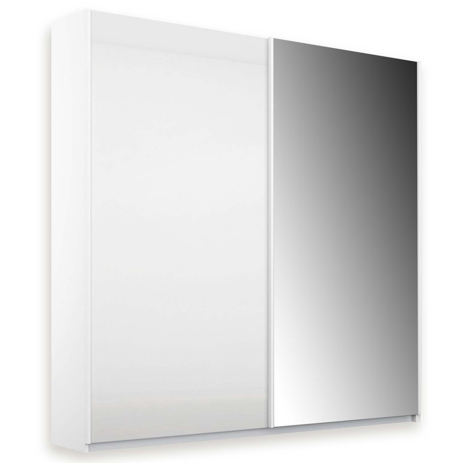 Schwebetürenschrank - Glas weiß - mit Spiegel