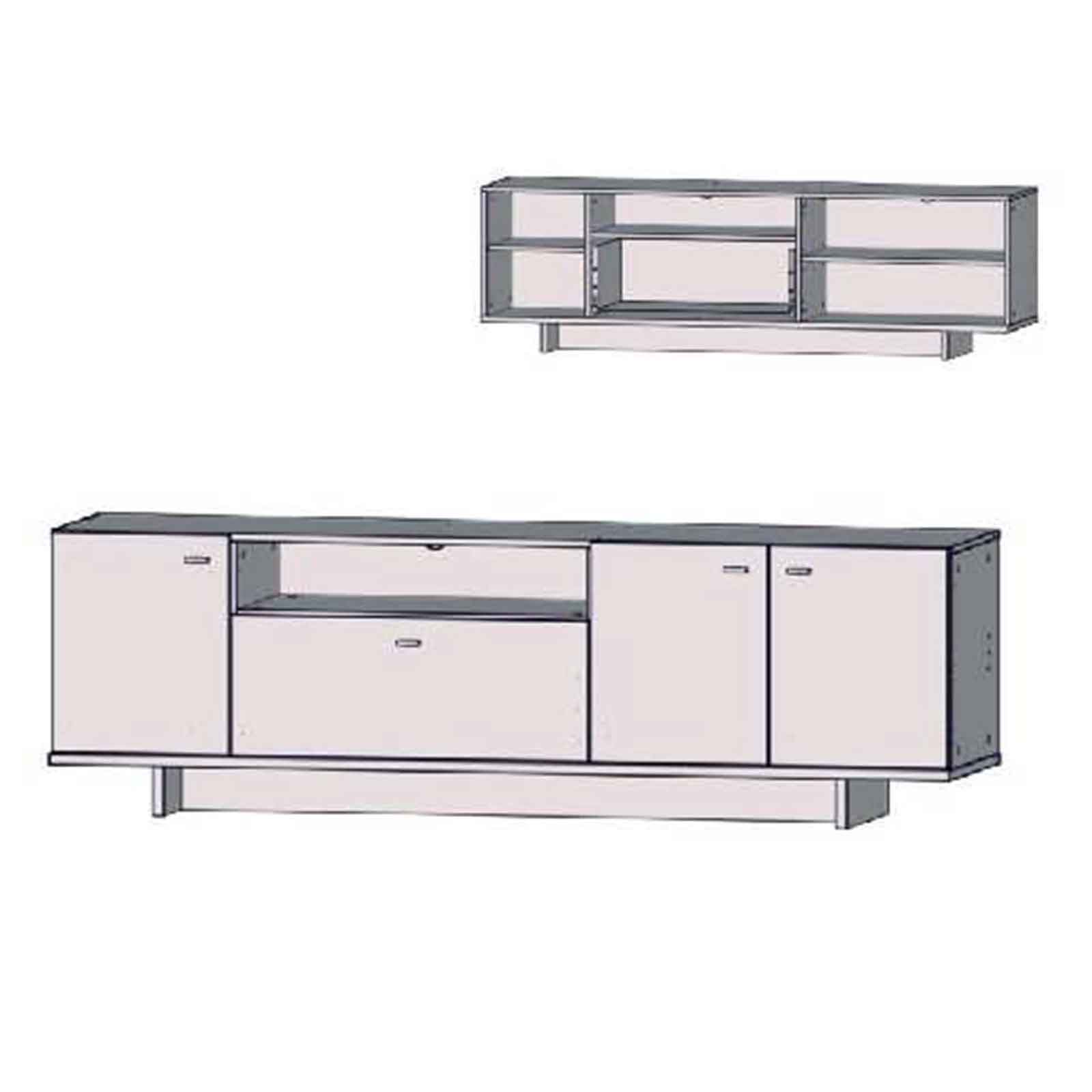 TV-Lowboard - weiß Hochglanz - Beton-Optik