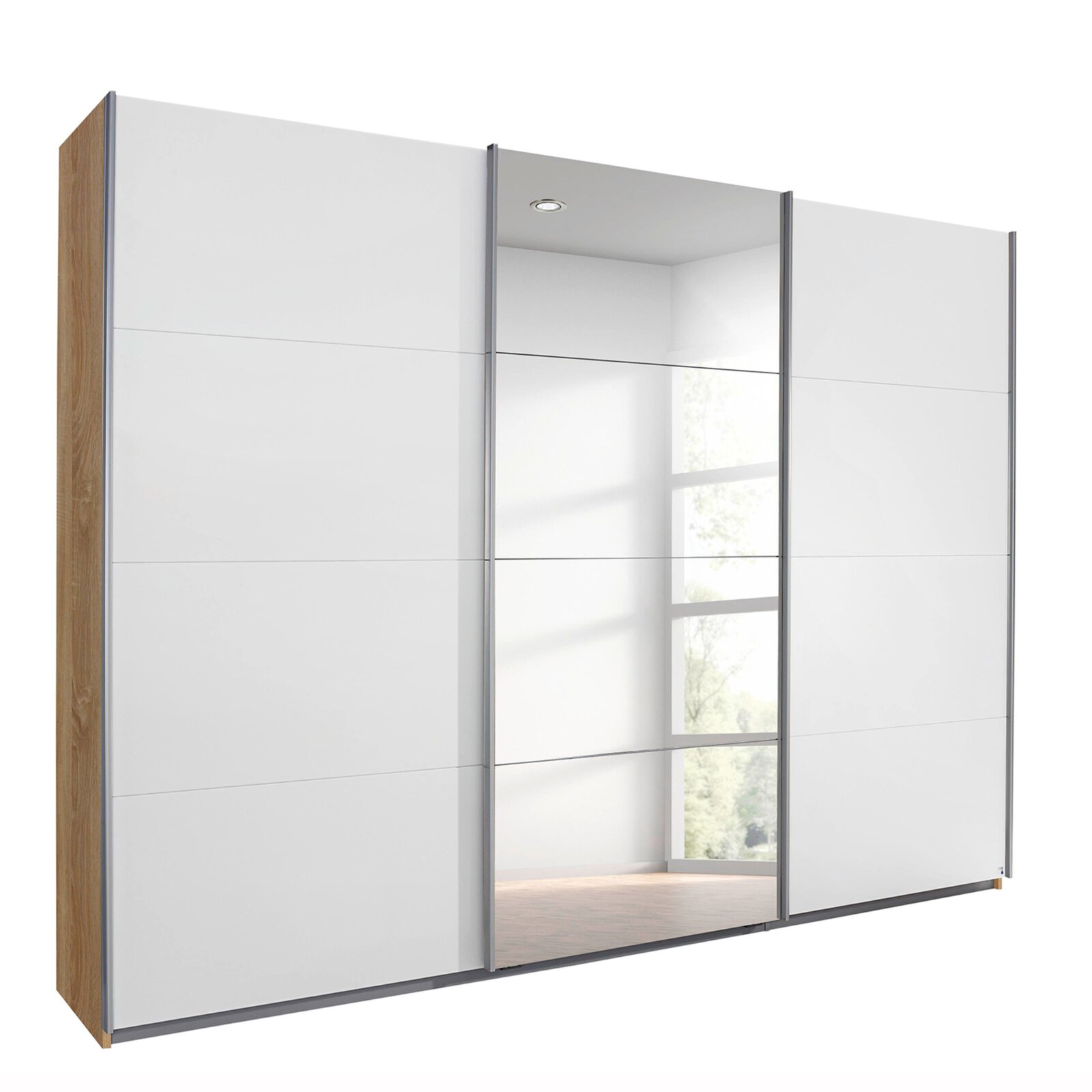Schwebetürenschrank - weiß - Eiche Sonoma - mit Spiegel - 271x210 cm |  Online bei ROLLER kaufen