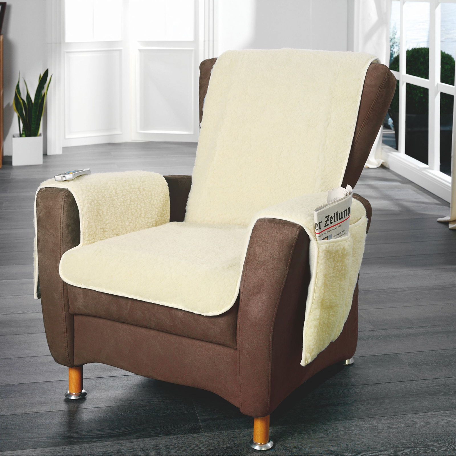 Lammflor-Sesselschoner - creme - 160x50 cm