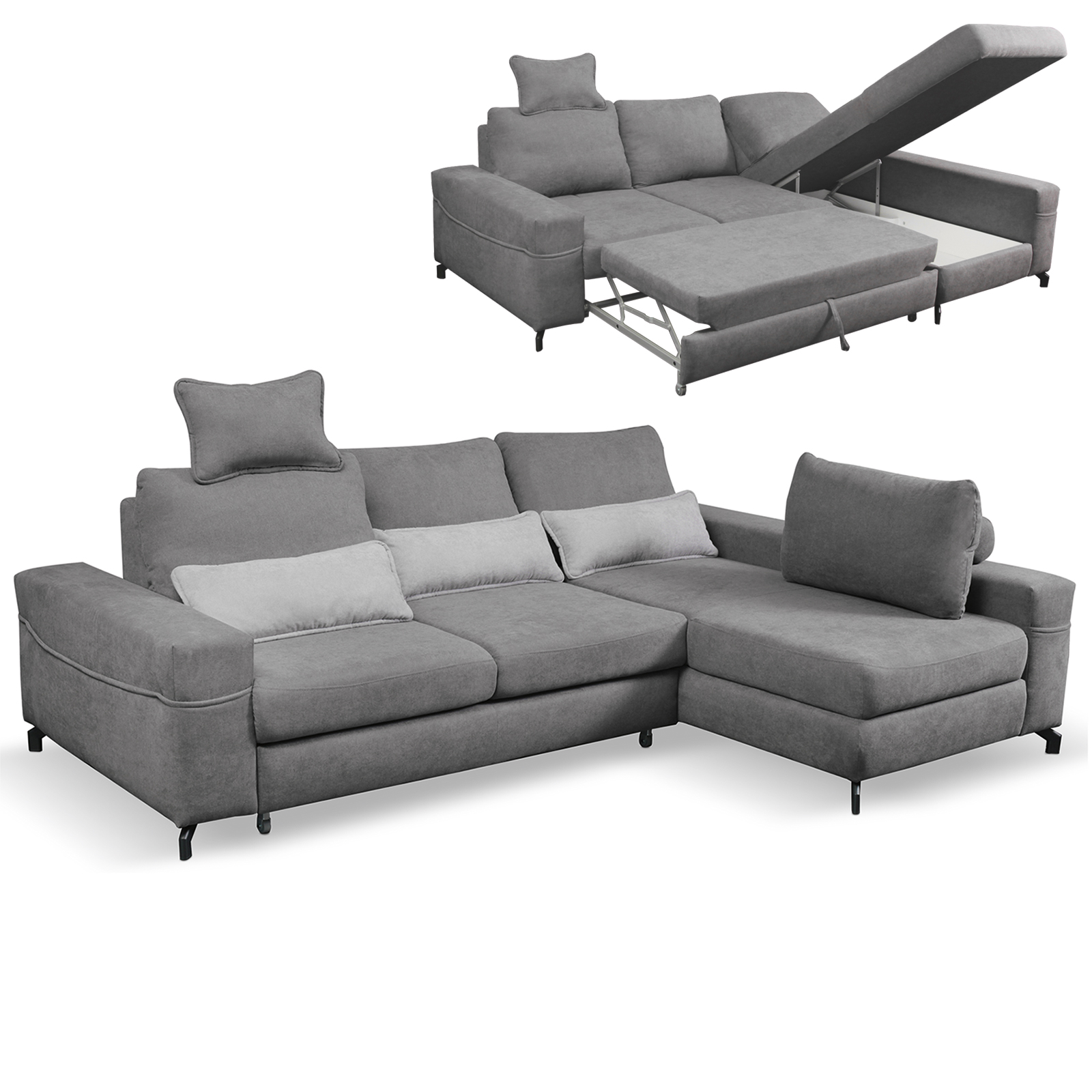Ecksofa - dunkelgrau - Microfaser - mit Kissen