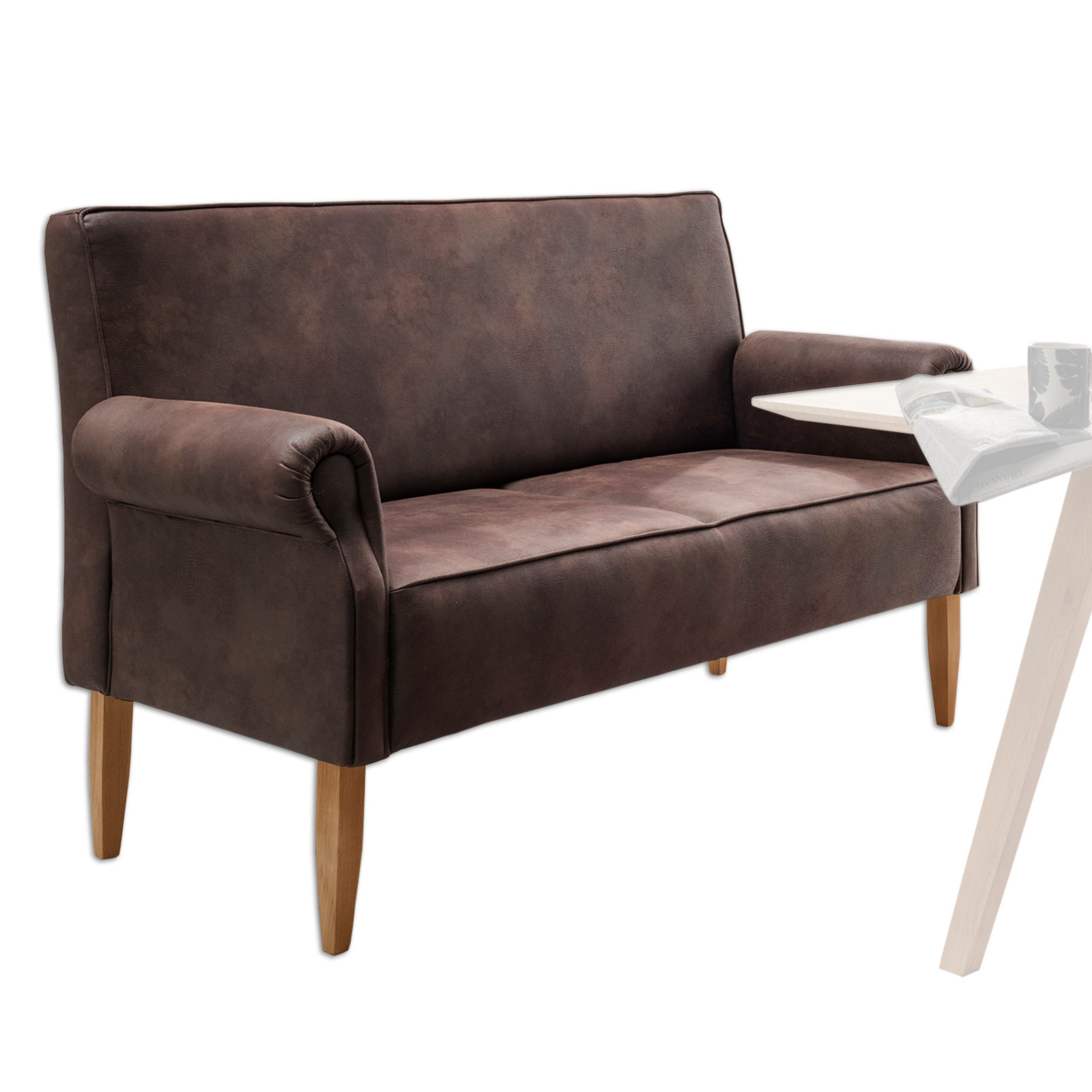 Tischsofa - dunkelbraun - Massivholzfüße