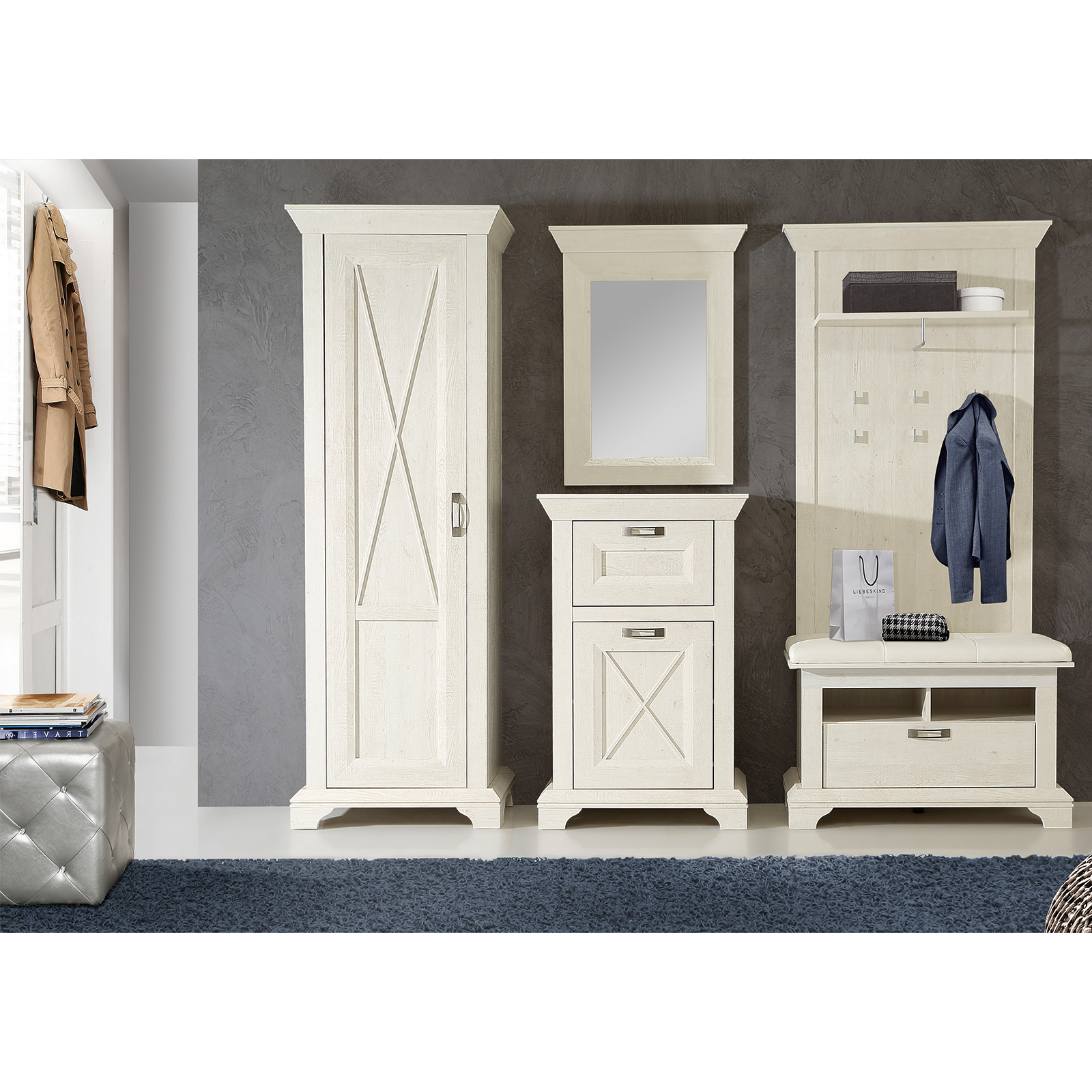 Garderobenschrank - Pinie weiß - 73 cm breit