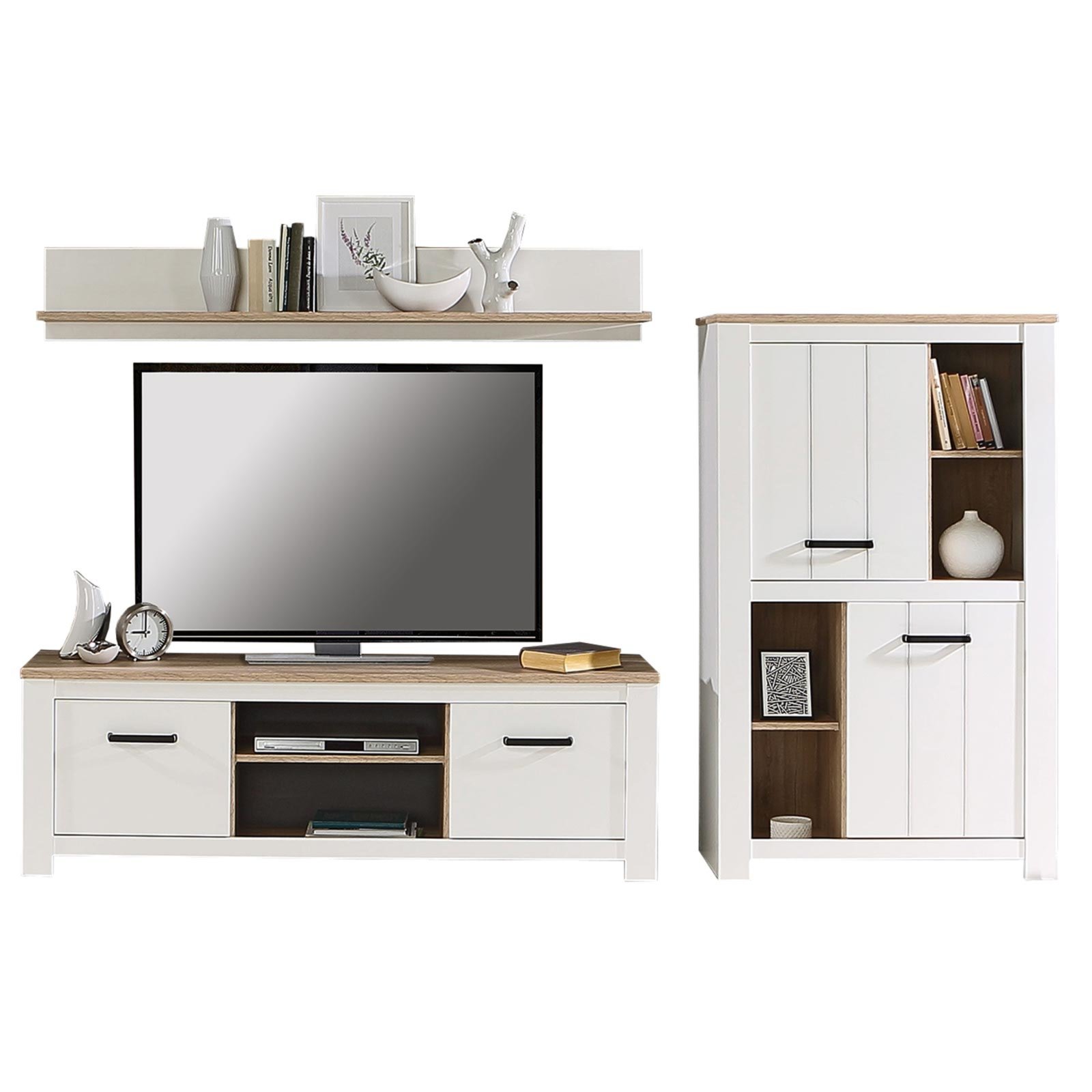 3-teiliges wohnwand-set - weiß - bianco eiche | online bei roller