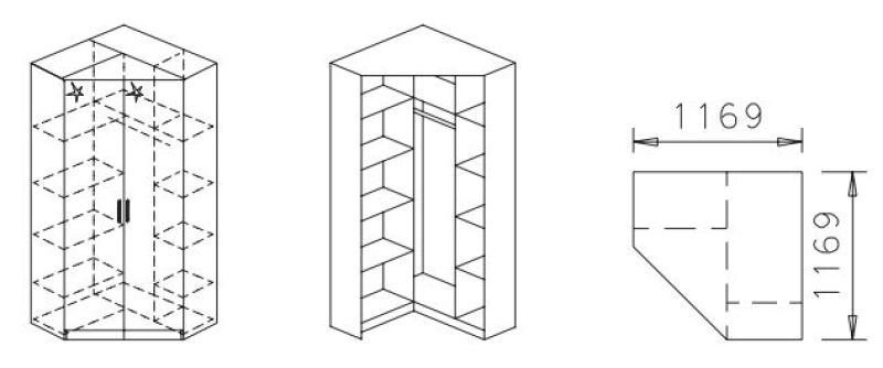Eckkleiderschrank - Sanremo Eiche-weiß - 117 cm