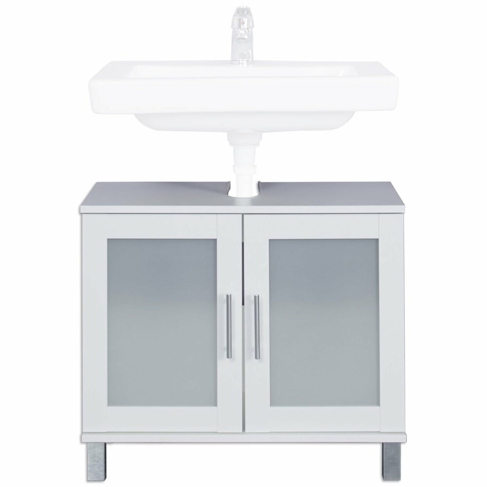 Waschbeckenunterschrank FLORIDA - weiß-Glas satiniert - 65 cm breit