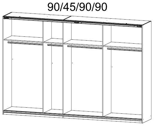 Schwebetürenschrank - Sonoma Eiche-weiß Hochglanz - 316 cm