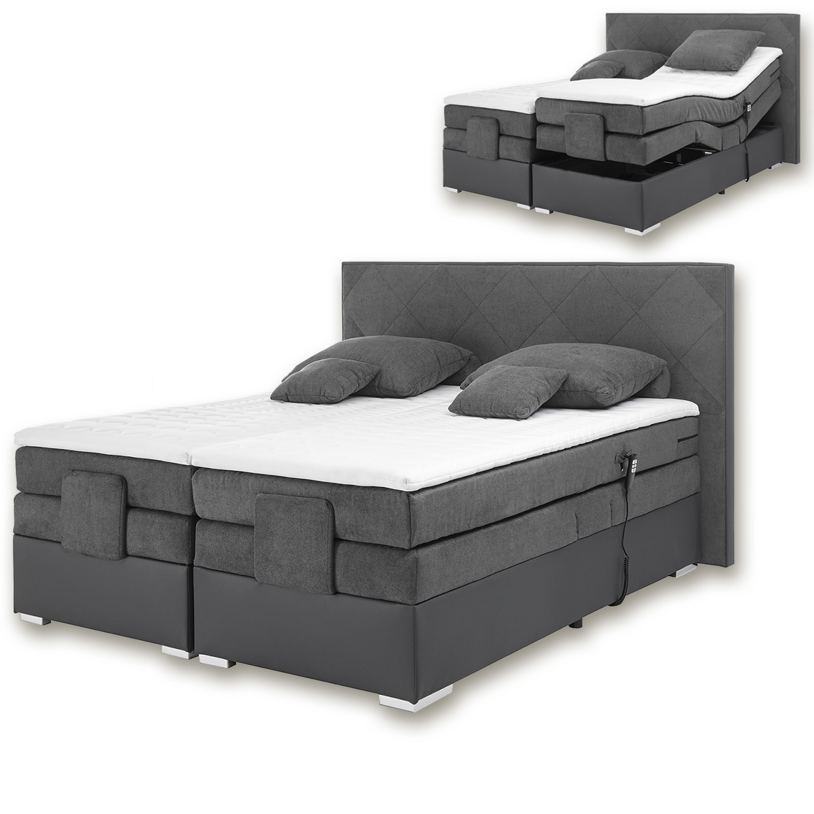 Motor-Boxspringbett - grau - H2 - 180x200 cm