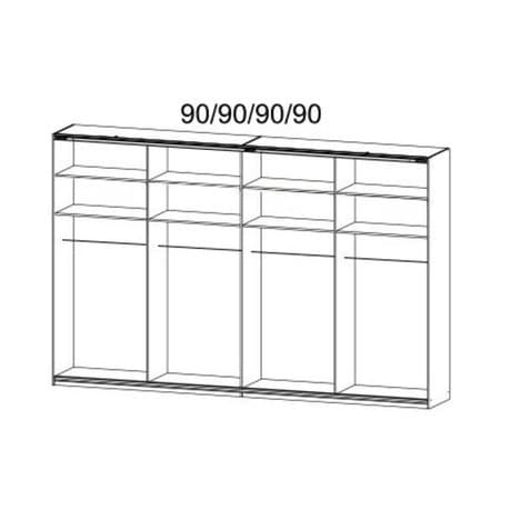 Schwebetürenschrank - Alpinweiß - 361 cm breit