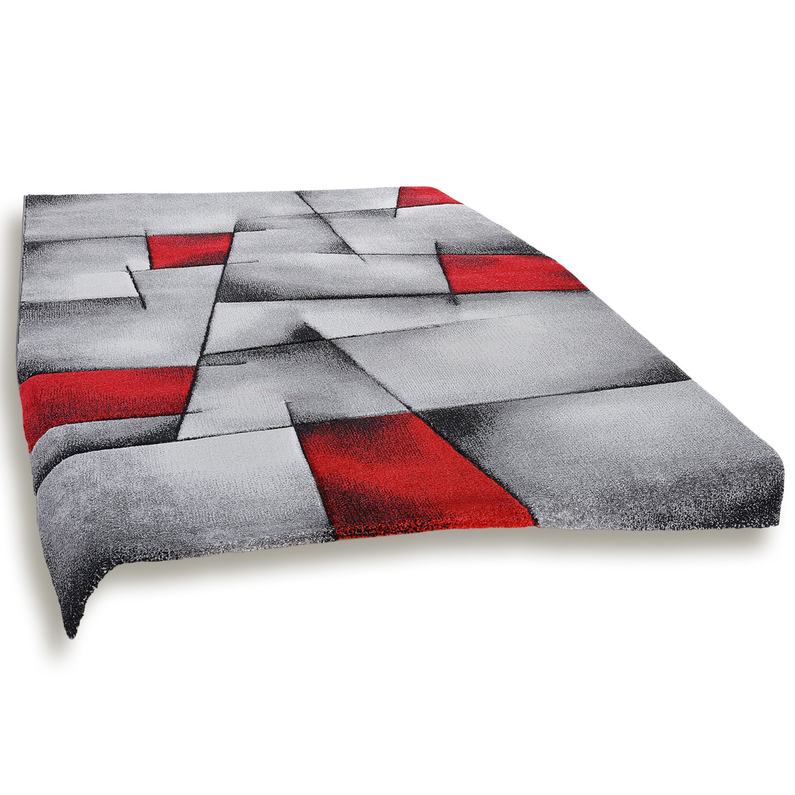 Frisee-Teppich - grau-rot - 120x170 cm