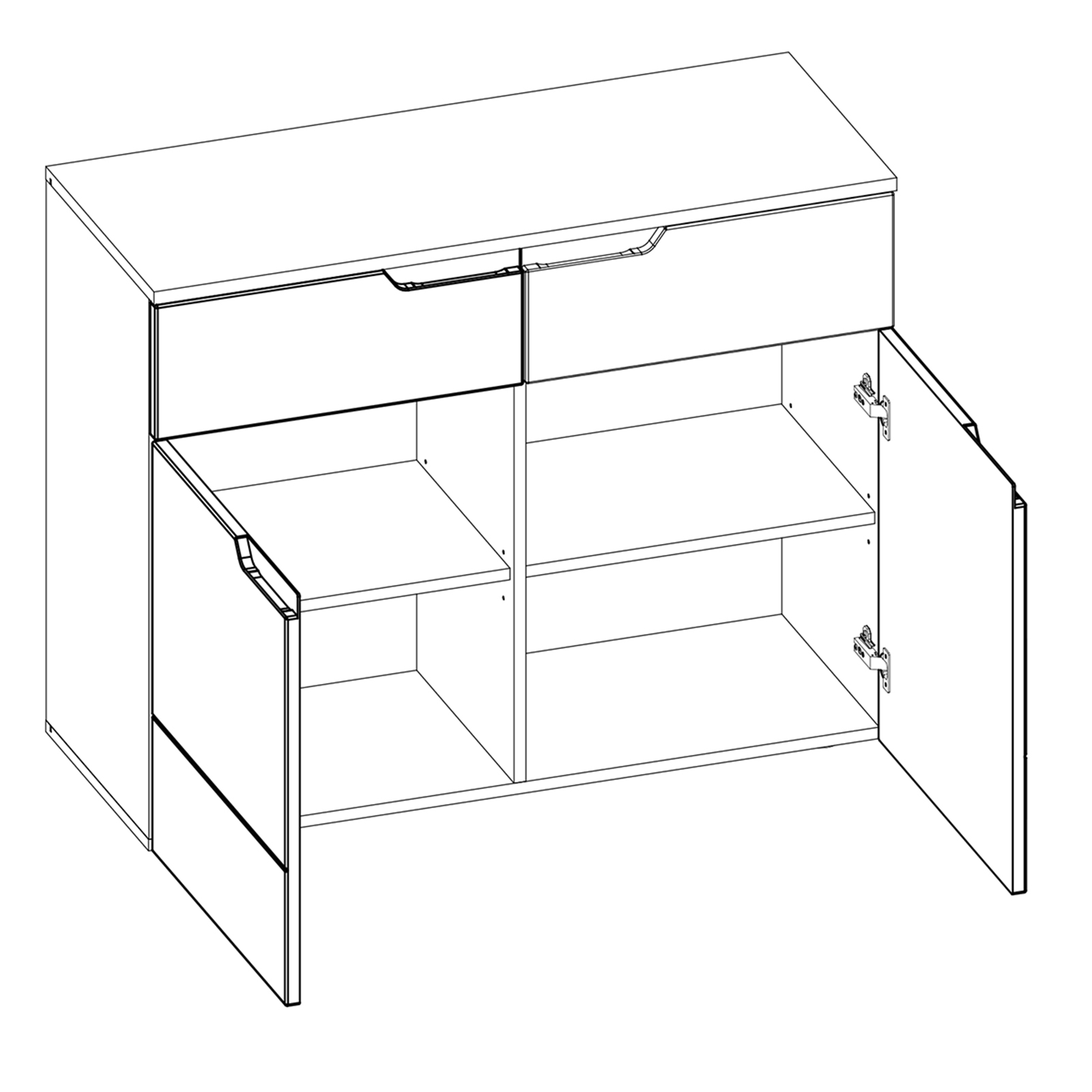 Kommode - weiß - 2 Schubkästen - 100 cm breit