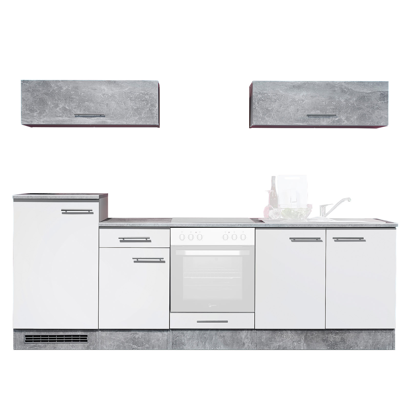 Küchenblock - weiß - Beton-Optik - 270 cm