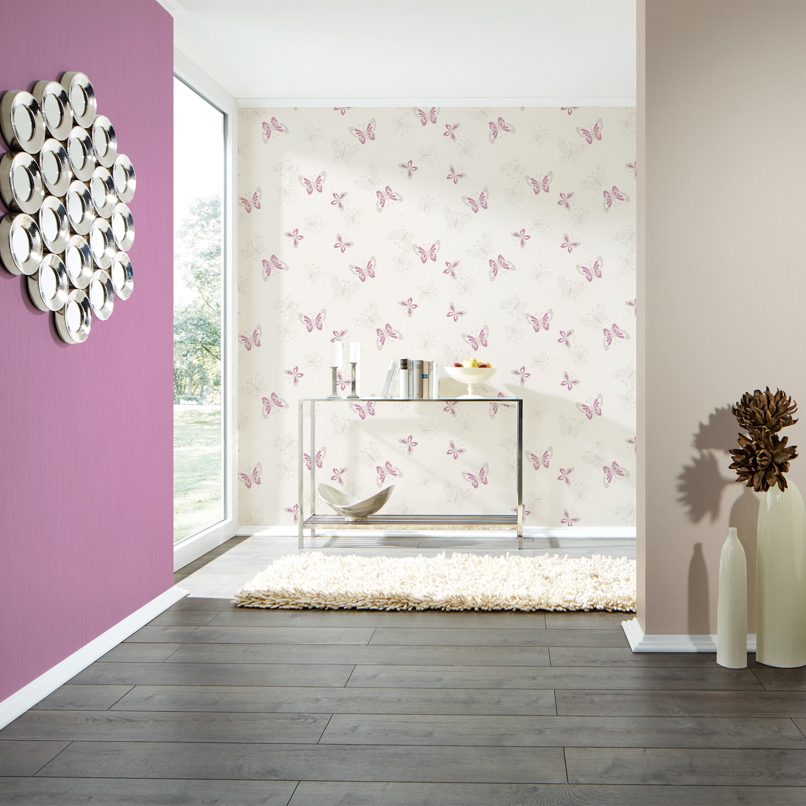 Vliestapete HAPPY SPRING - beige-violett - 10 Meter