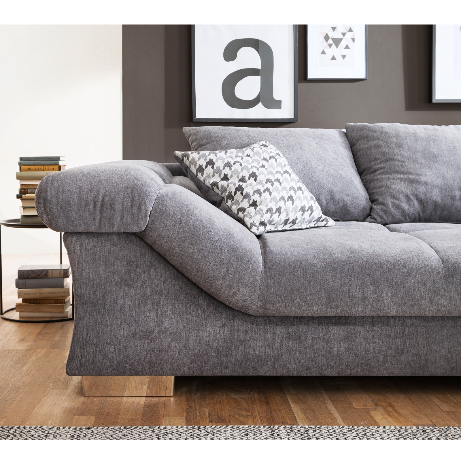 Ecksofa - anthrazit - Ottomane rechts