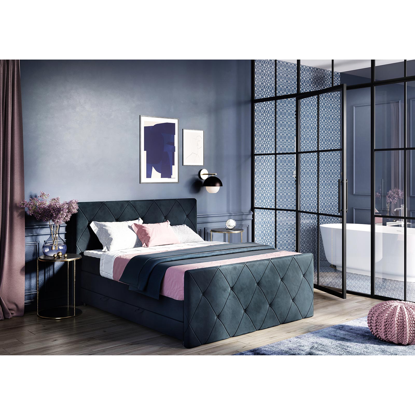 Boxspringbett - navi - H2 - mit Bettkasten - 180x200 cm