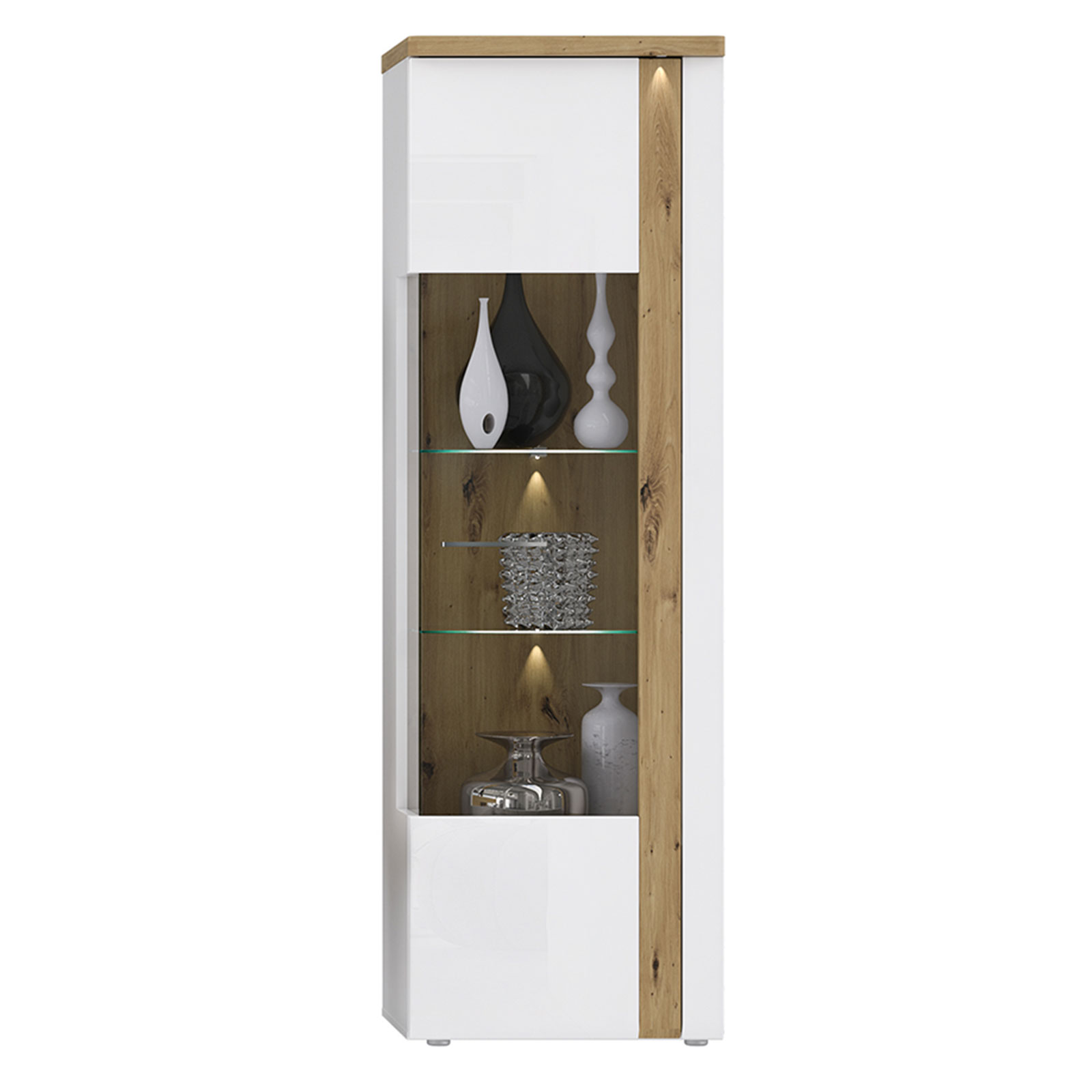 Vitrine schmal - weiß-Artisan Eiche - 196 cm hoch