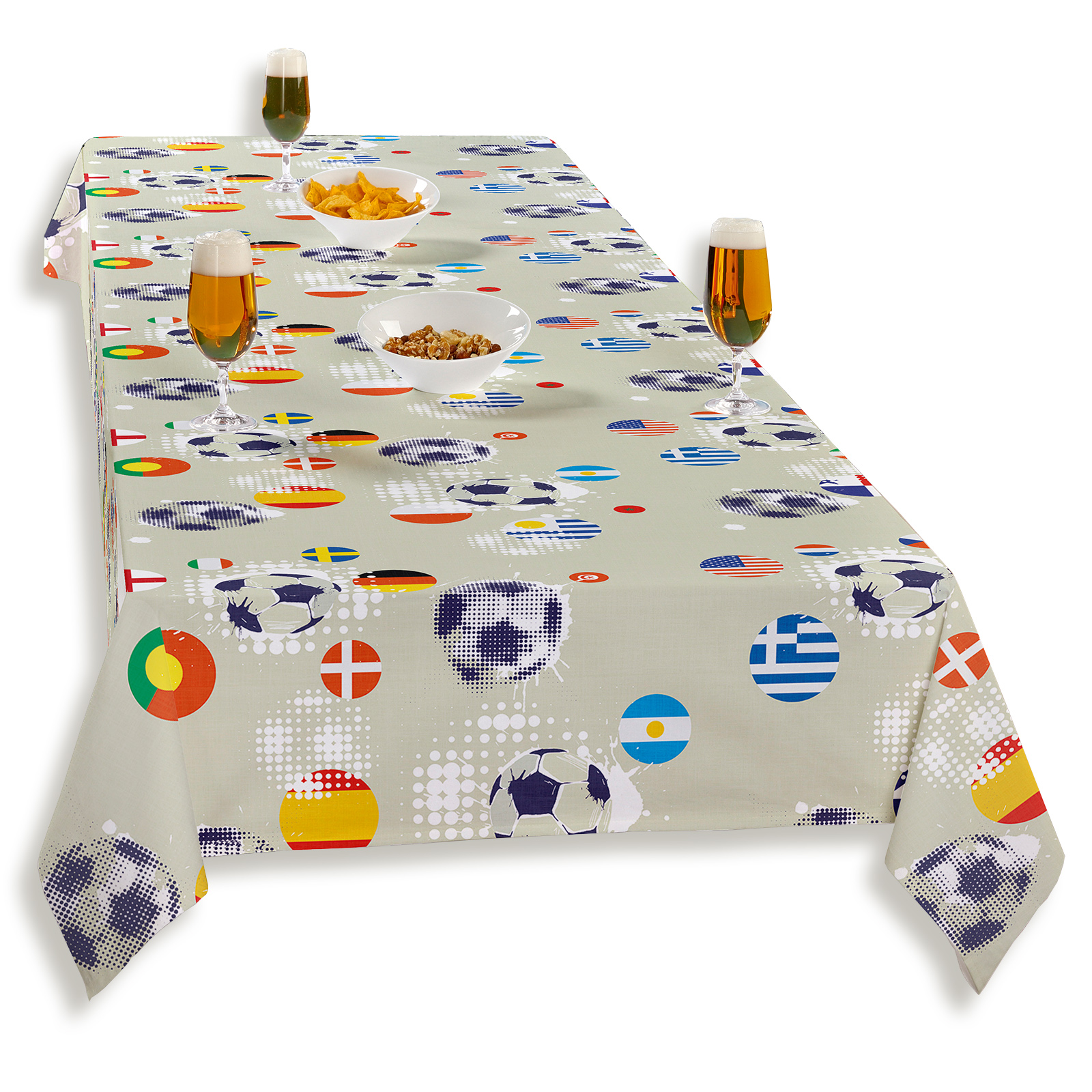 Tischdecke - silbergrau - Fußball - 140 cm breit
