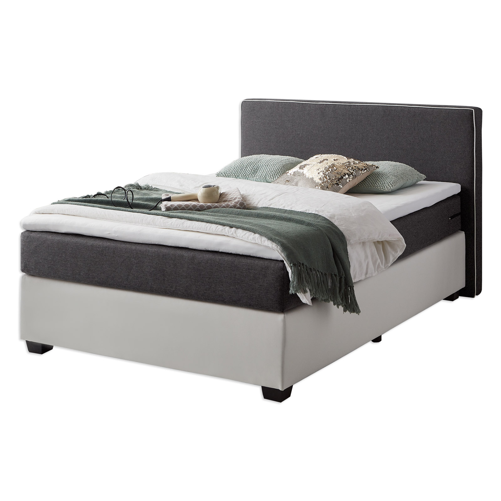 Boxspringbett - weiß-grau - H2 - 140x200 cm