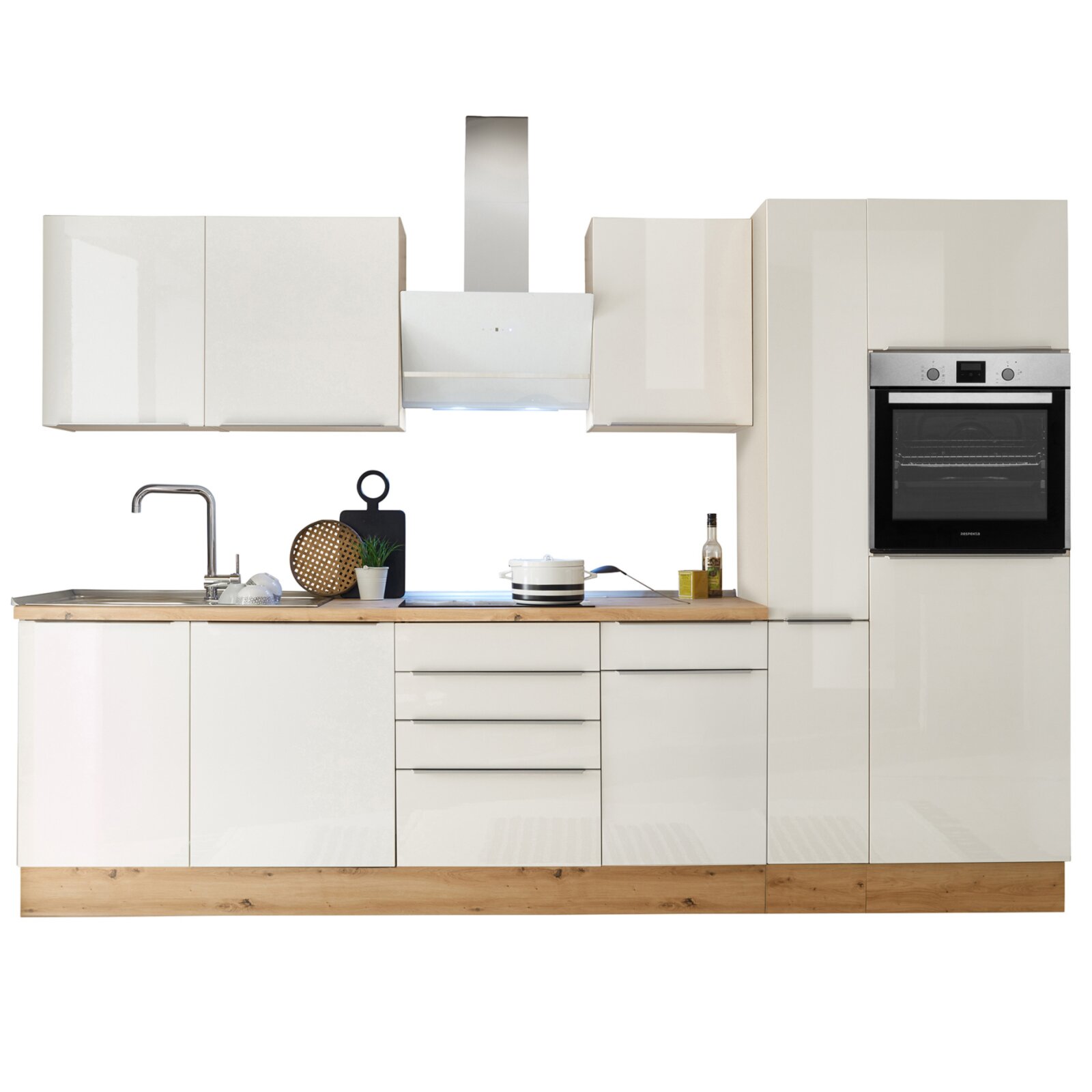 Online mit Küchenblock cm - kaufen - - RESPEKTA E-Geräten Sägerau 310 weiß ROLLER bei Hochglanz - Artisan Eiche |