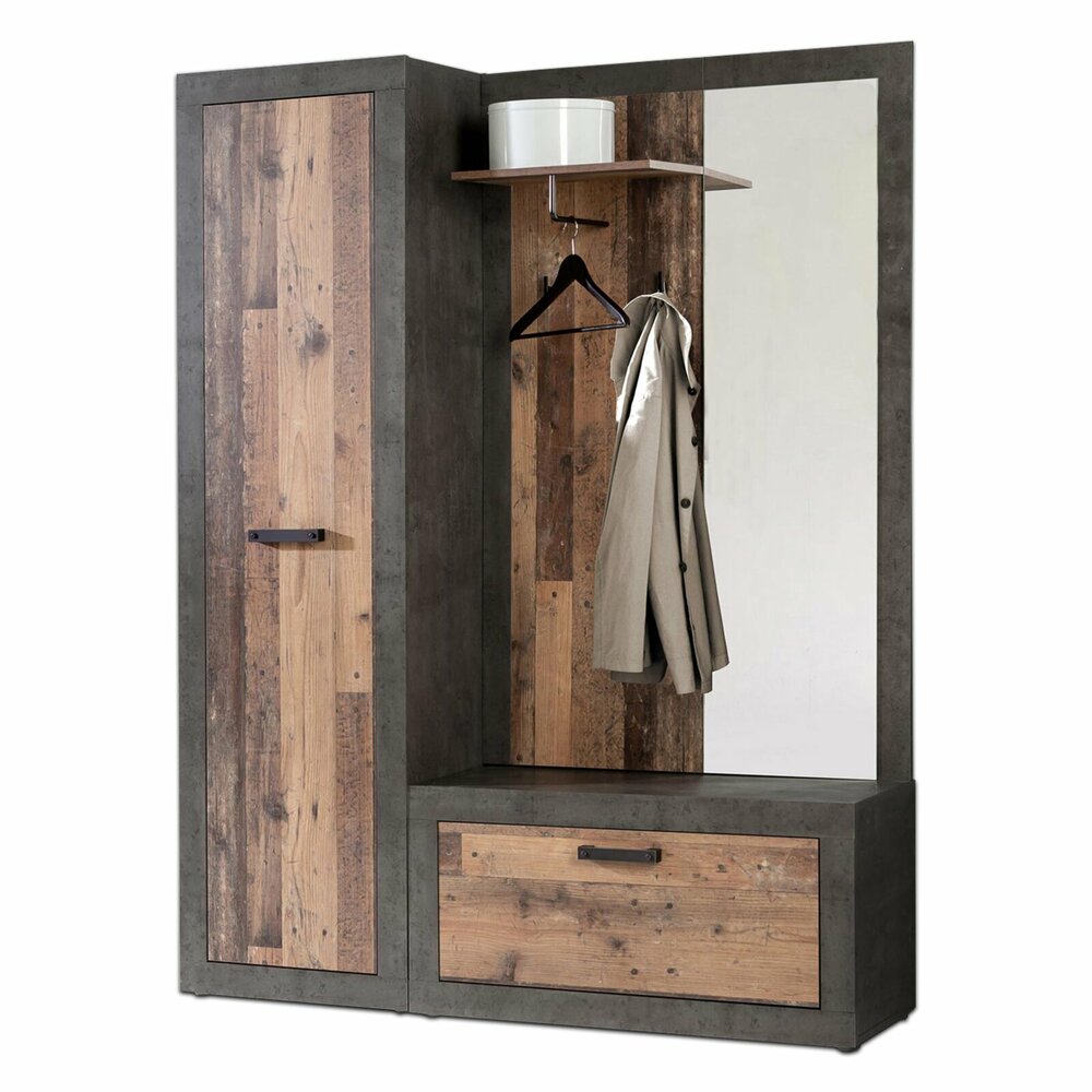 2-teiliges Garderoben-Set - Old Wood Vintage - Beton | Online bei