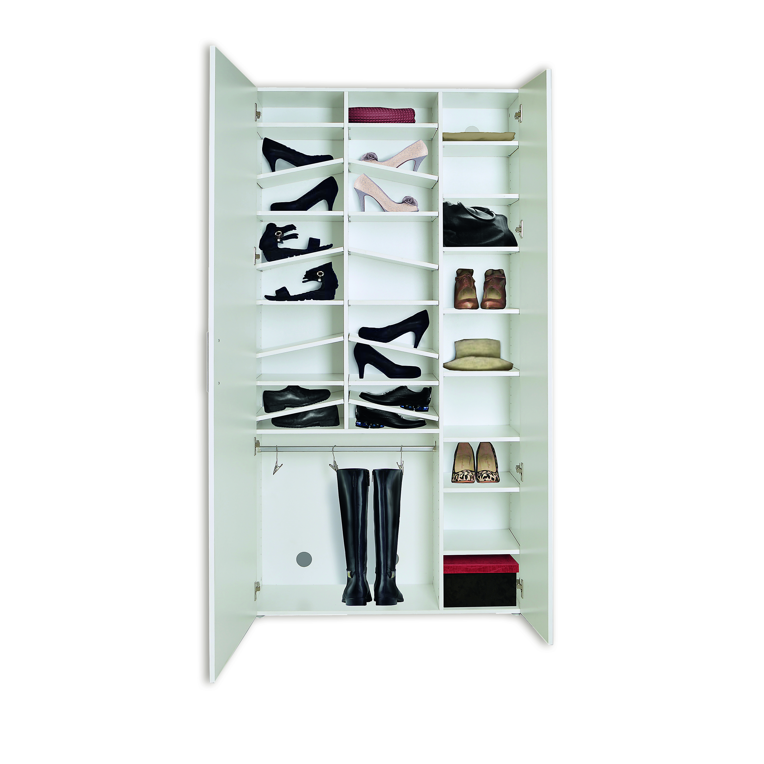 Schuhschrank - weiß - 28 Fächer - Spiegeltür