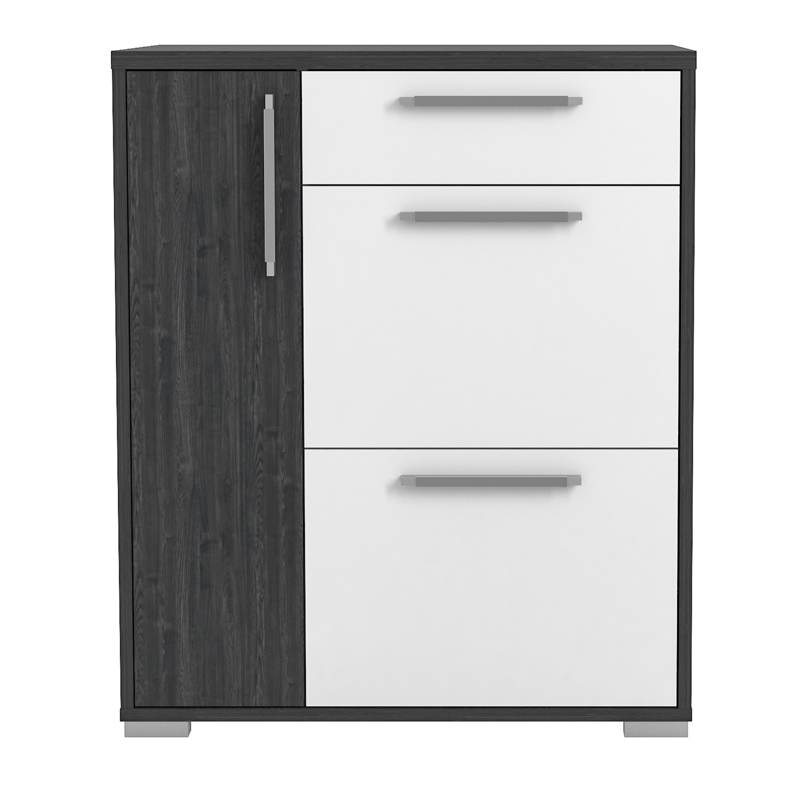 Schuhschrank - Ash-Oak - weiß Hochglanz - 60 cm