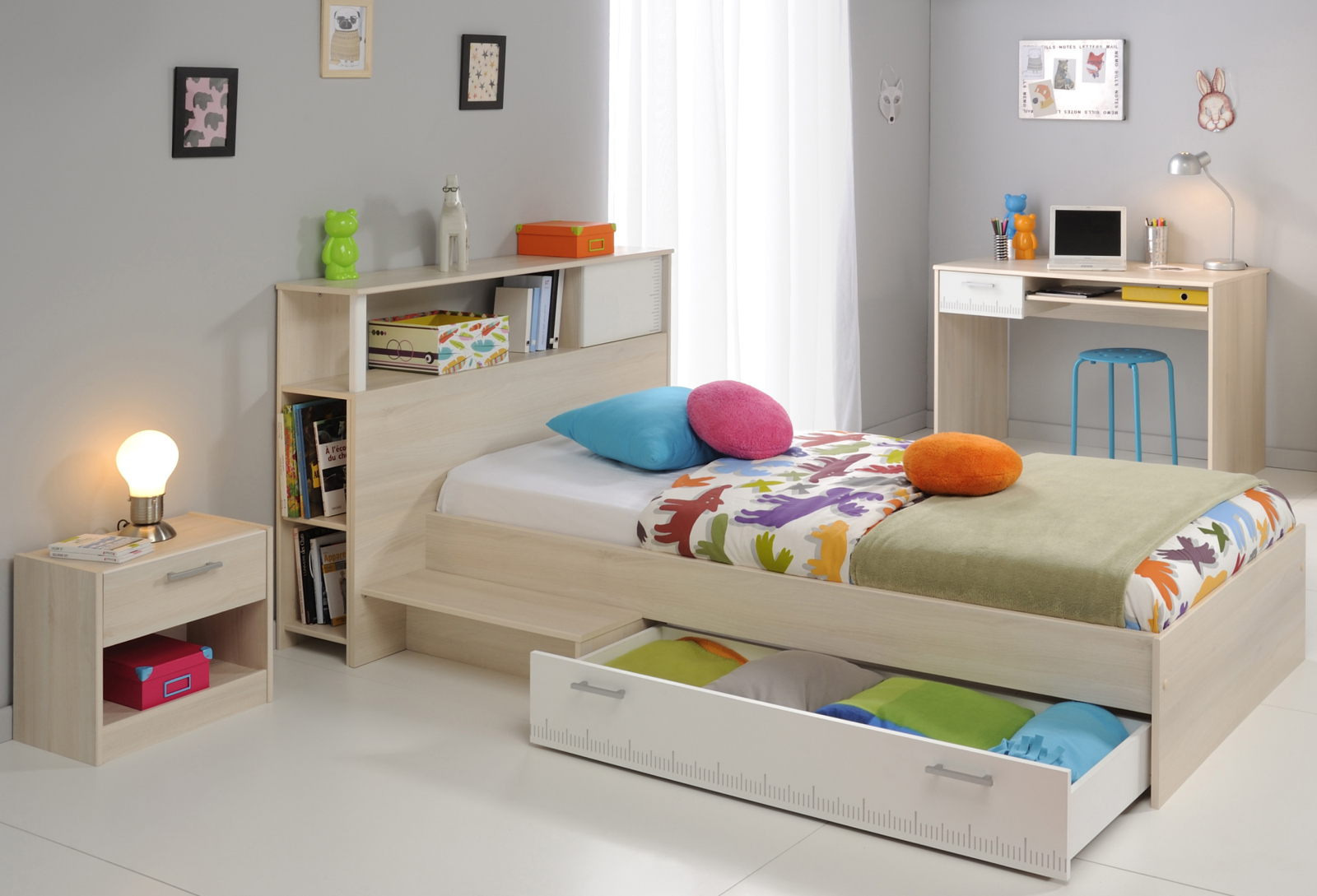 4-teiliges Jugendzimmer CHARLY 11 - Akazie-weiß - mit Schreibtisch
