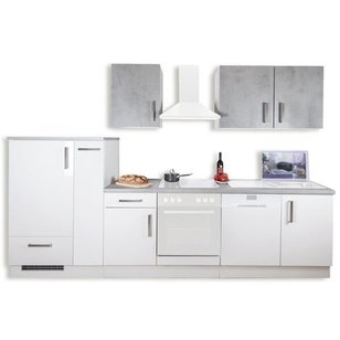 Küchenblock - weiß Hochglanz - Betonoptik - 310 cm