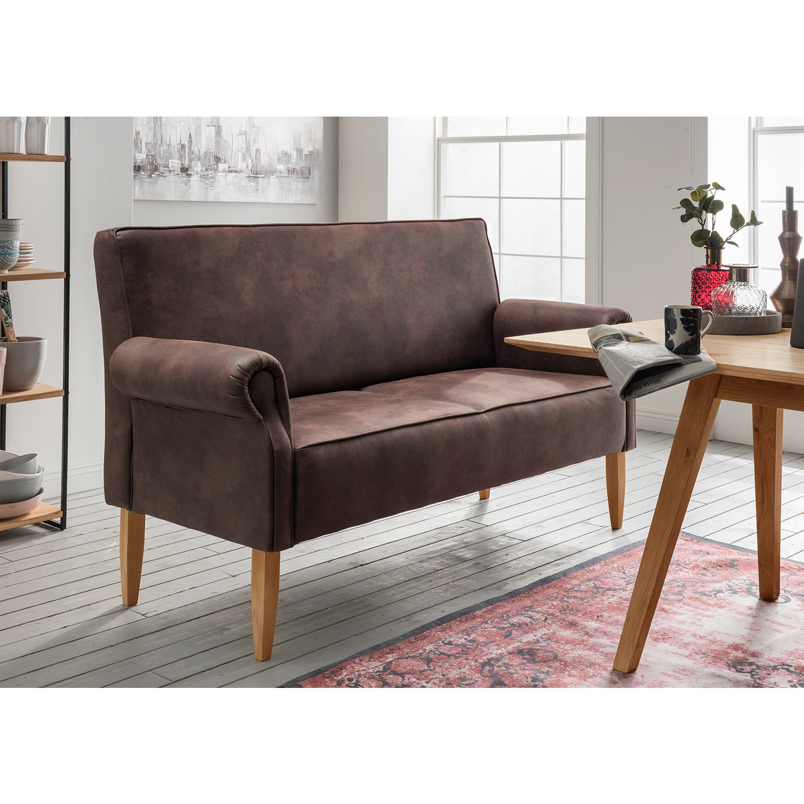 Tischsofa - dunkelbraun - Massivholzfüße