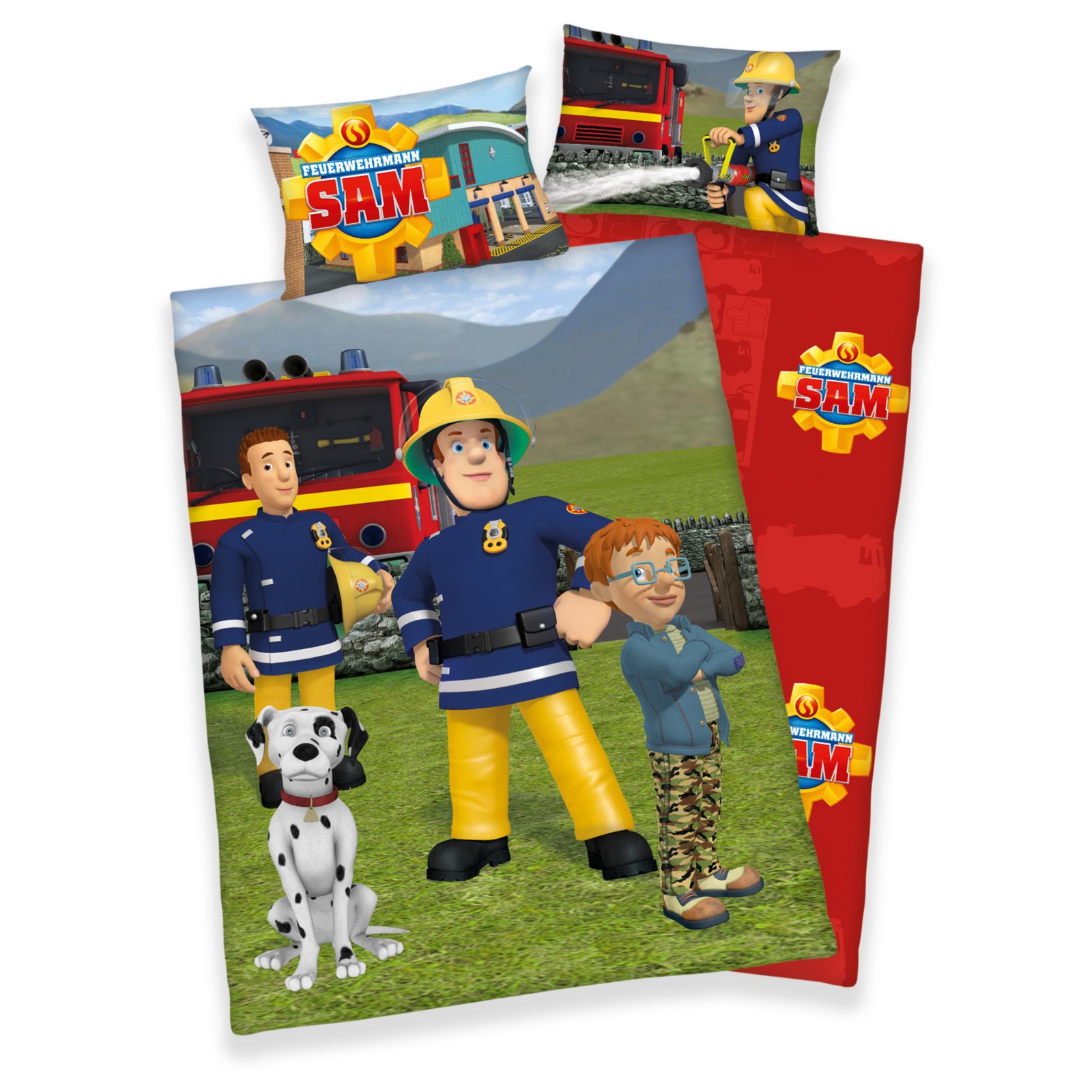 Baumwoll-Bettwäsche FEUERWEHRMANN SAM - 100x135 cm | Kinderbettwäsche ...