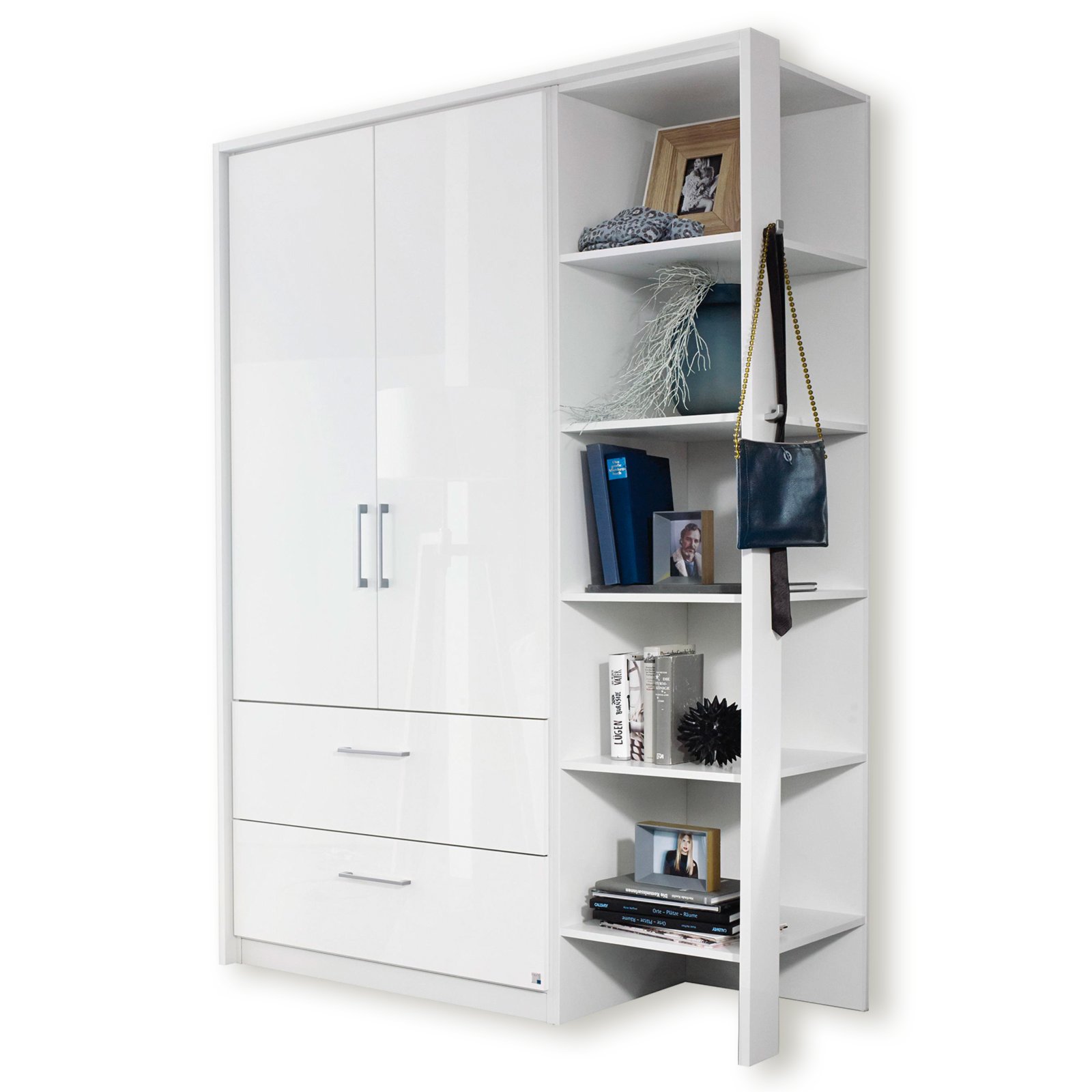 Drehtürenschrank - Alpinweiß - Hochglanz - mit Regal Drehtürenschrank - Alpinweiß - Hochglanz - mit Regal