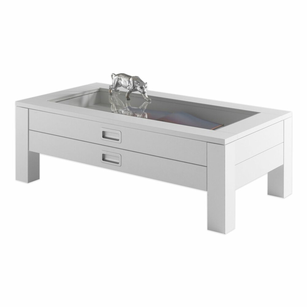 Couchtisch - weiß - Klarglas - 2 Schubladen - 1265000200 ...