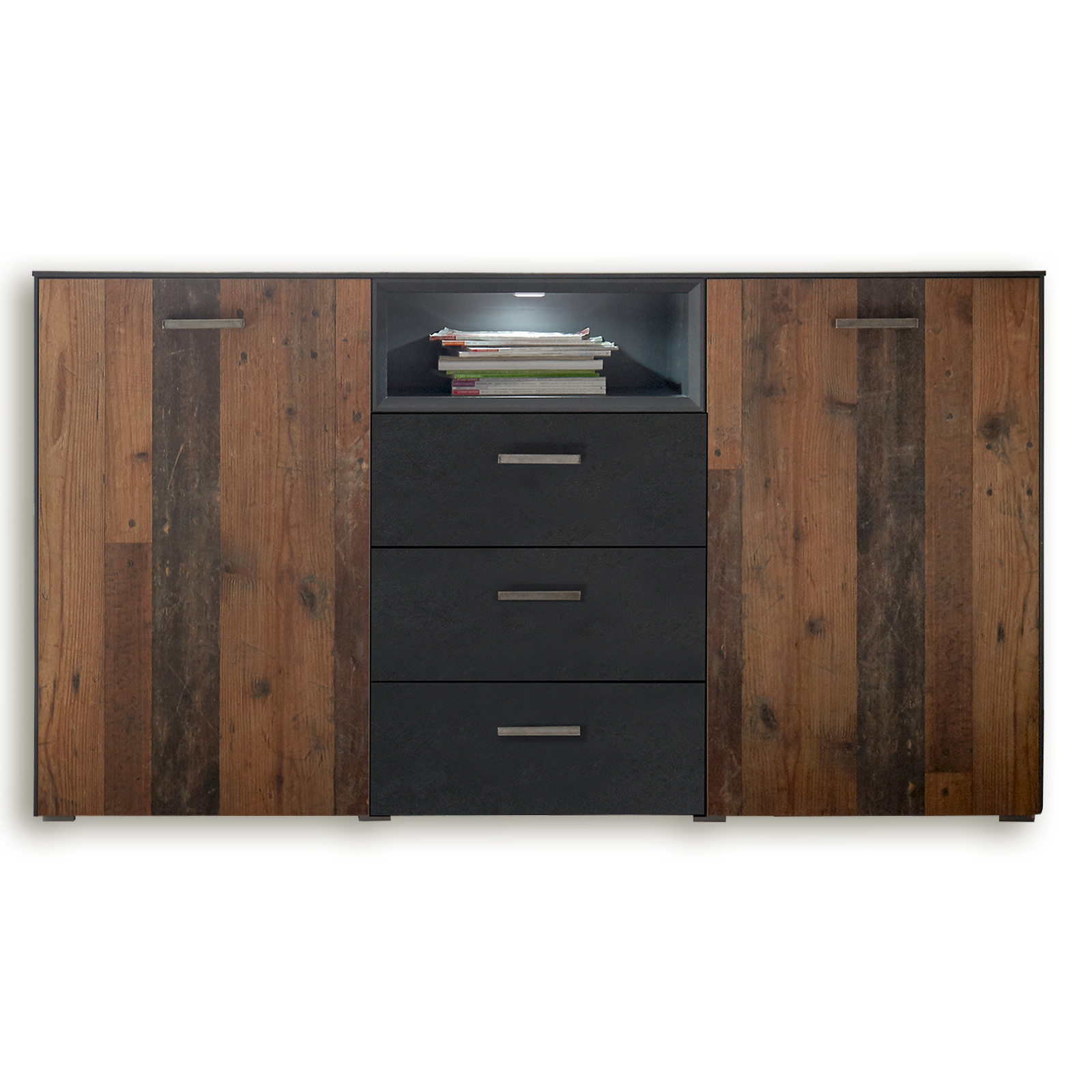 Sideboard - Texas Oak-Schwarzstahloptik - 177 cm