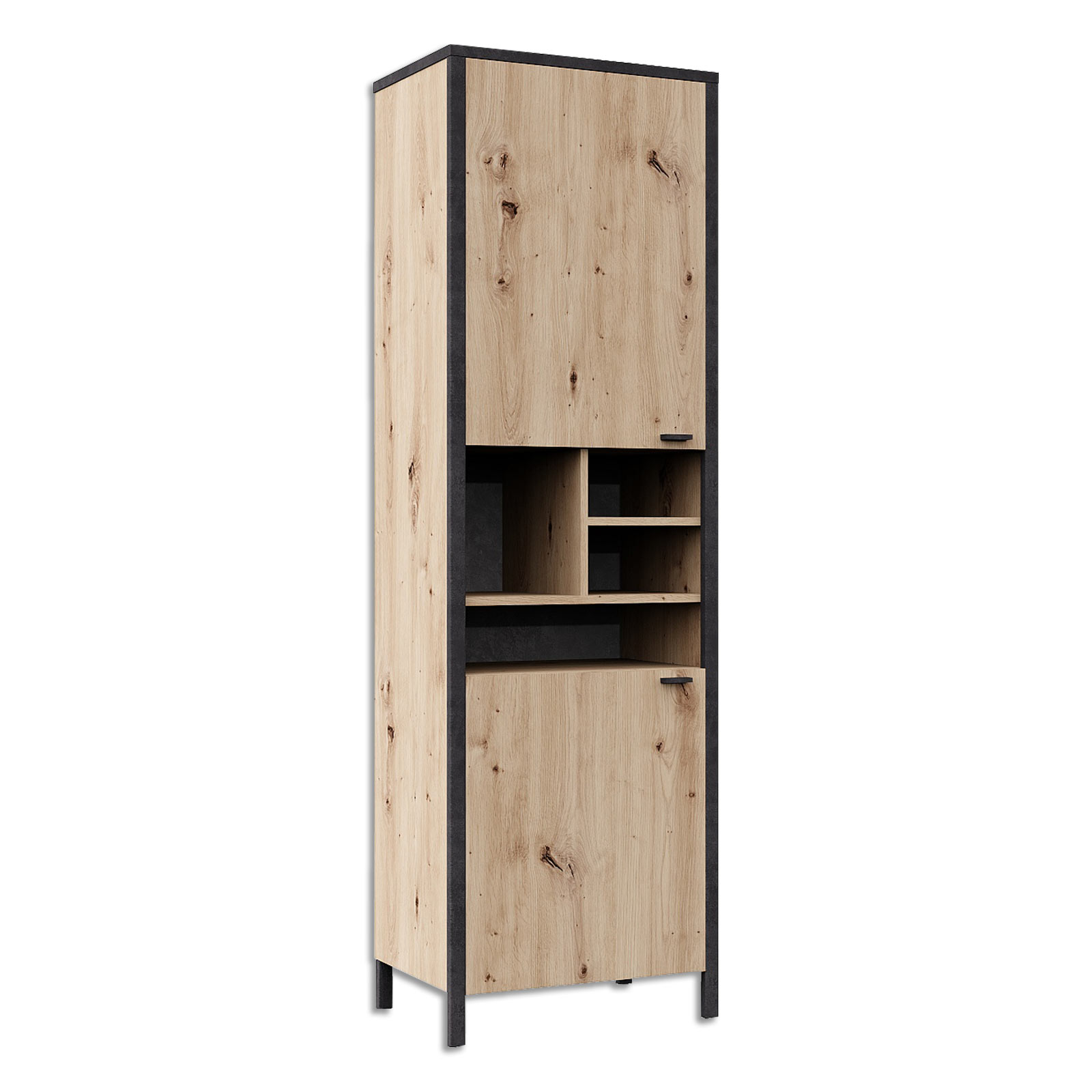 Vitrinenschrank - Artisan Eiche - Stahloptik - 198 cm hoch