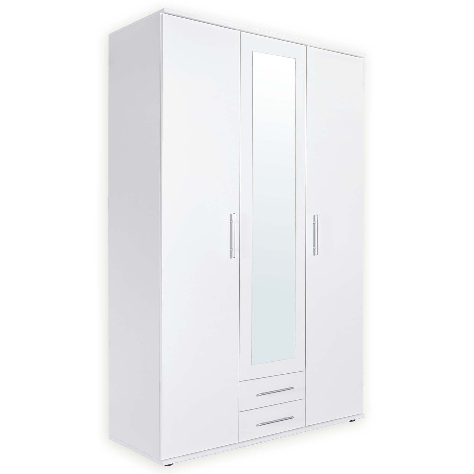 Kleiderschrank - weiß - eckiger Spiegel - 120 cm