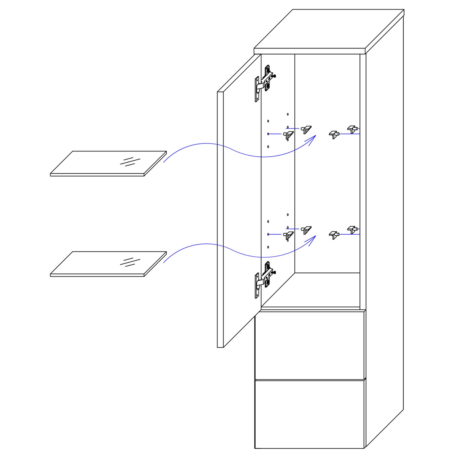 Midischrank - weiß Hochglanz - 30 cm breit