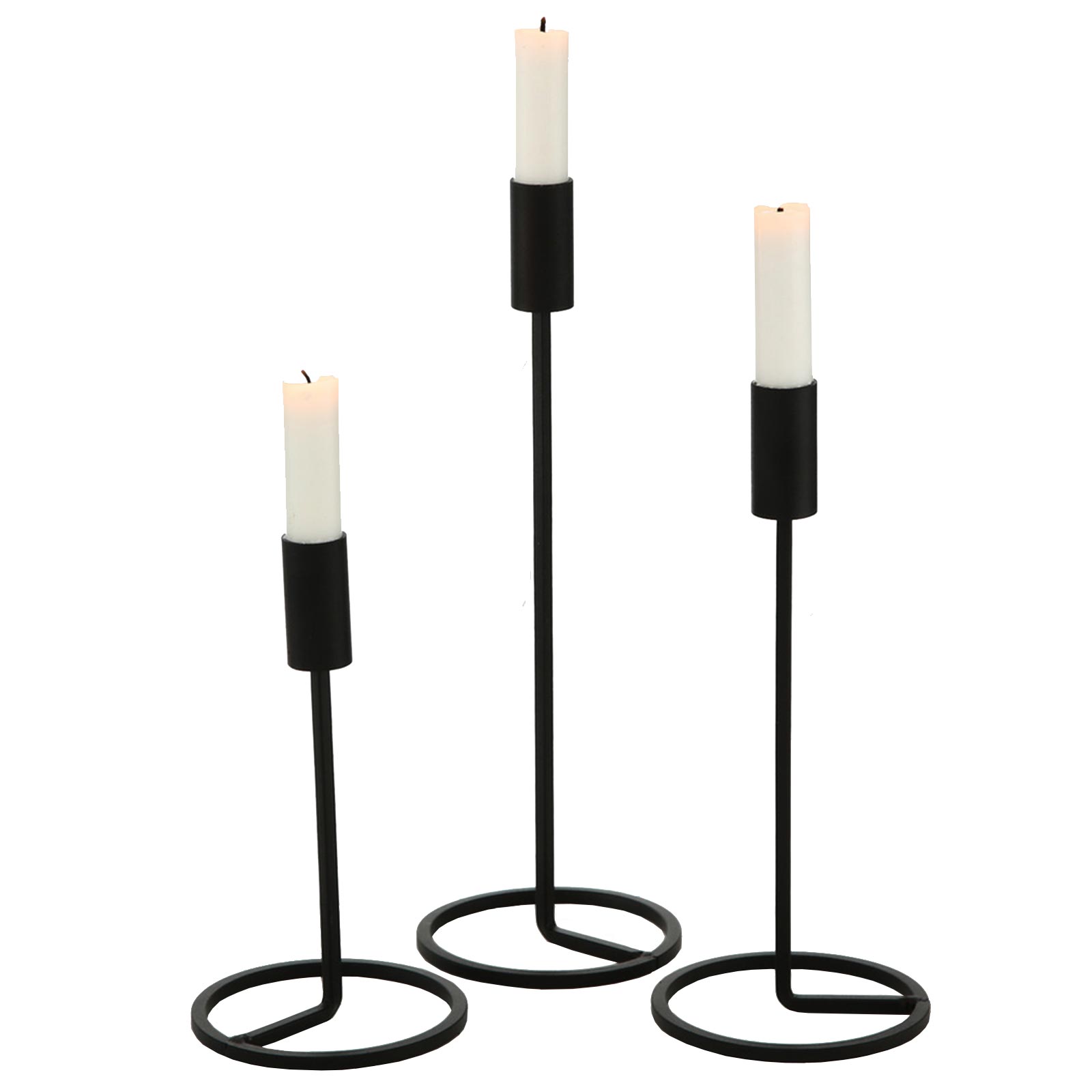 3-teiliges Kerzenständer-Set - schwarz - Eisen