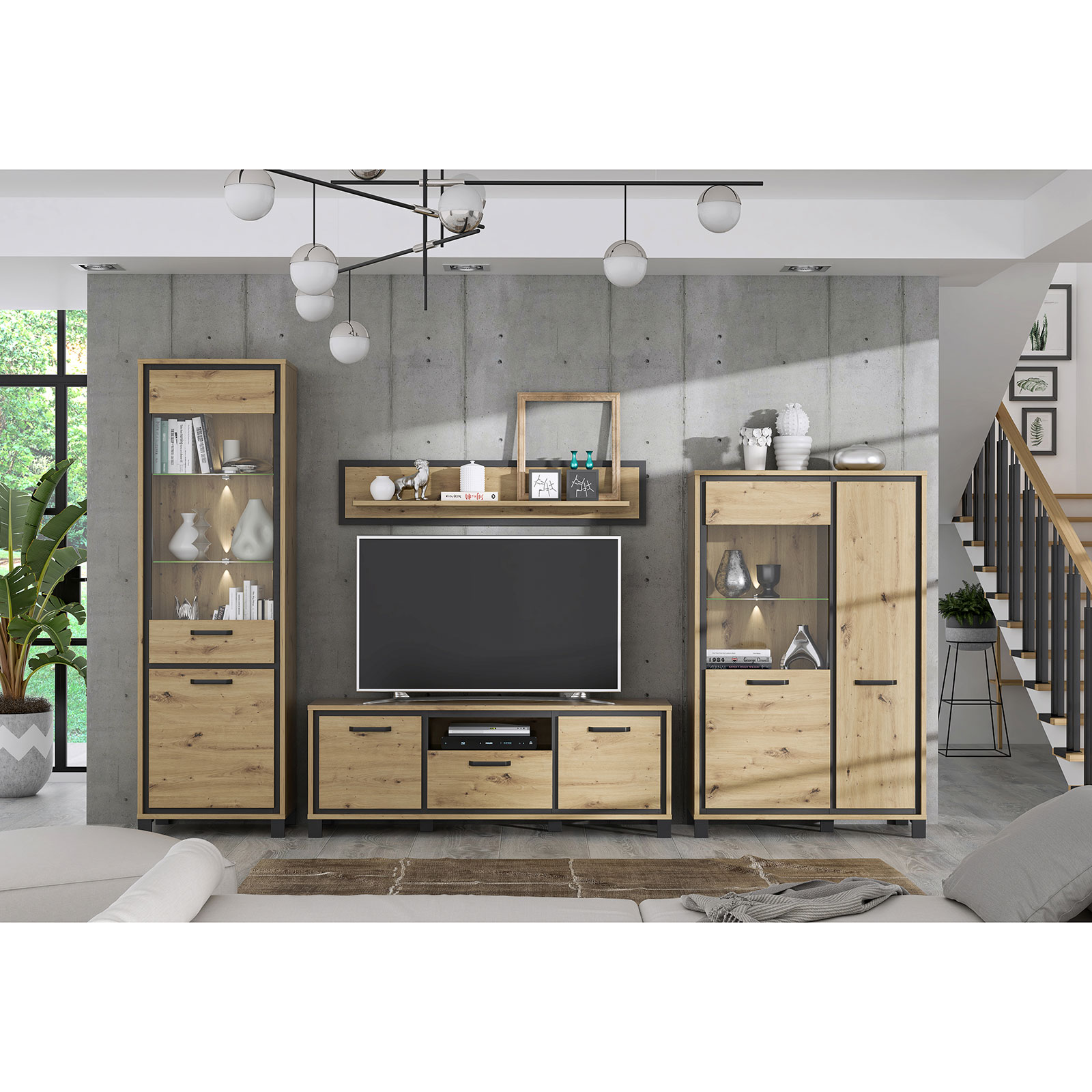 Highboardvitrine - Artisan Eiche - 101 cm