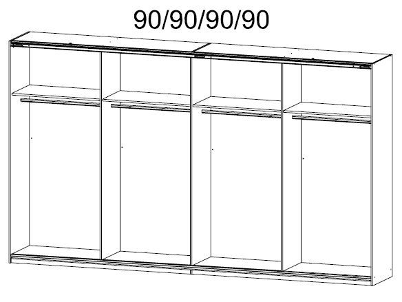 Schwebetürenschrank - Sonoma Eiche-weiß Hochglanz - 361 cm