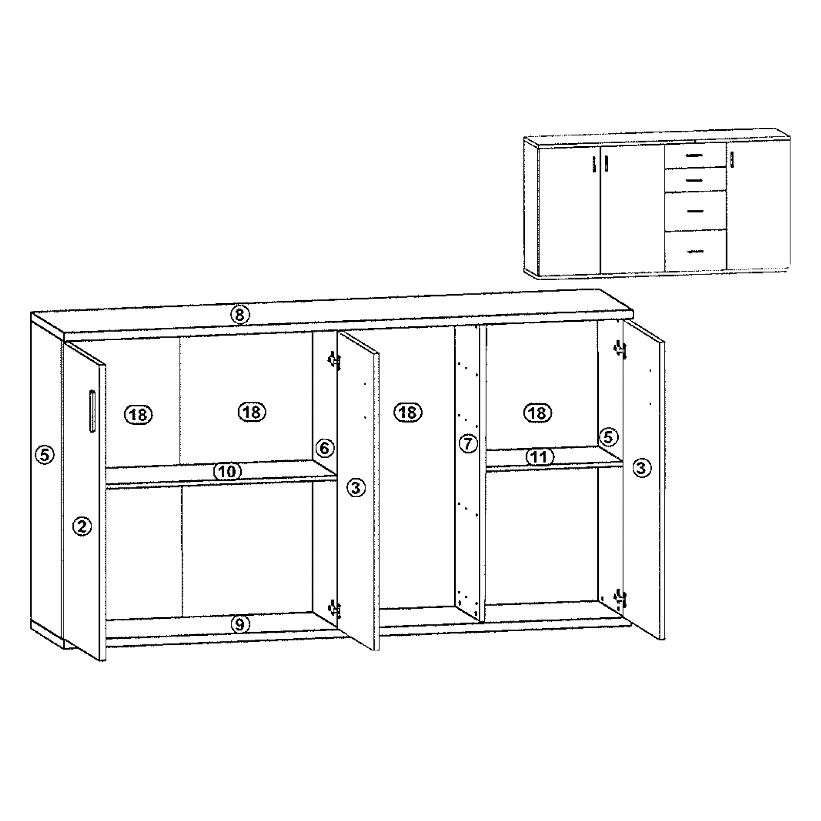 Kommode - weiß-Beton-Optik - 160 cm breit